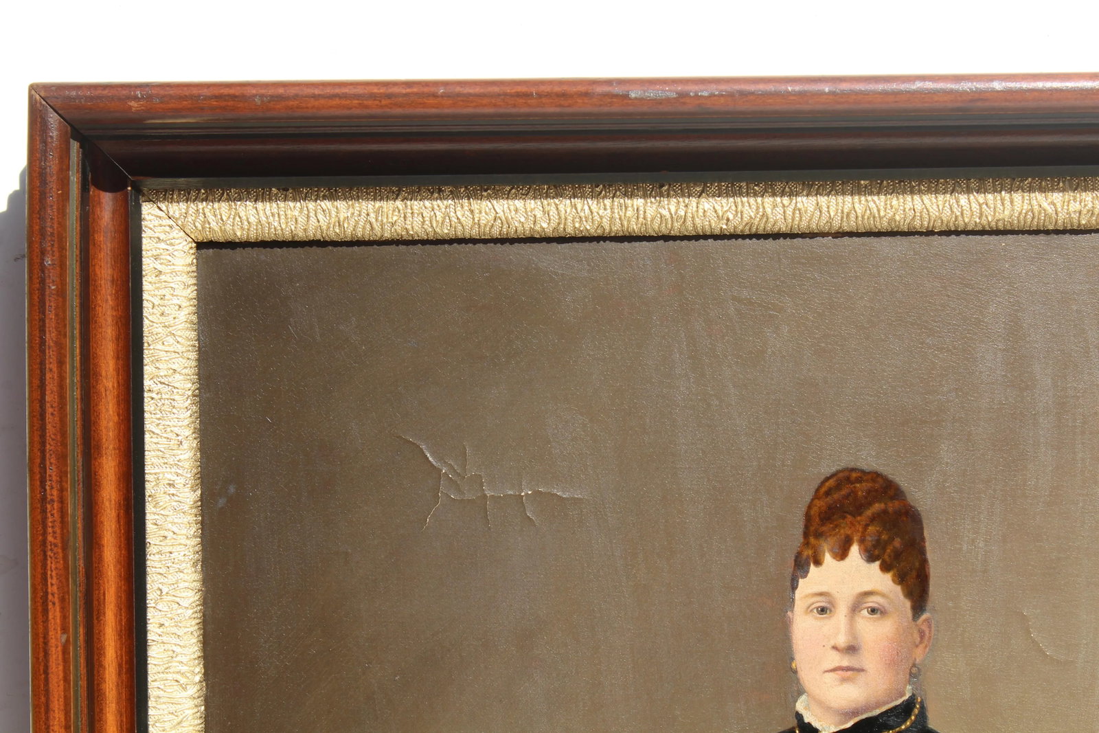 Antique 19 Century Large Oil Painting on Canvas, Female Portrait, Dated 1879, Framed - 5