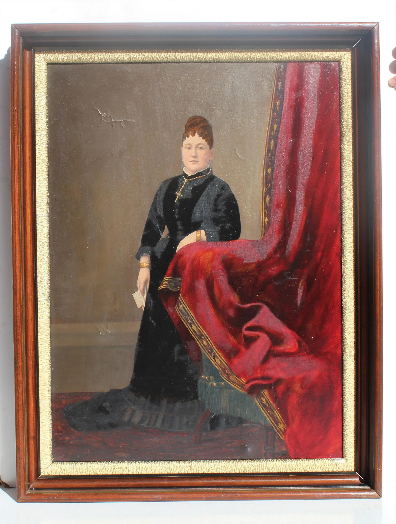 Antique 19 Century Large Oil Painting on Canvas, Female Portrait, Dated 1879, Framed - 6