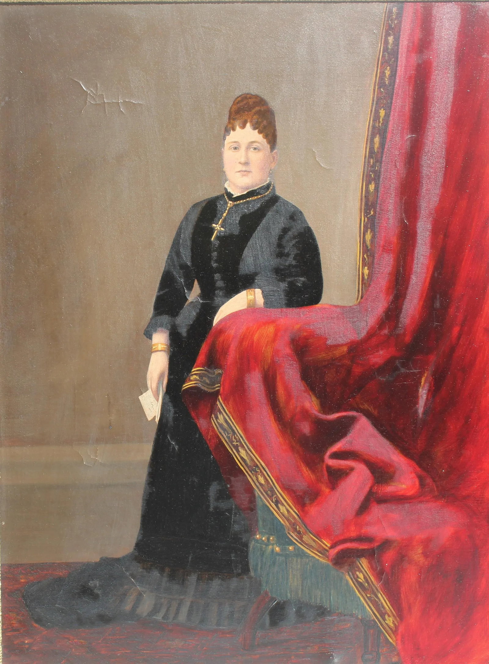 Antique 19 Century Large Oil Painting on Canvas, Female Portrait, Dated 1879, Framed - 7
