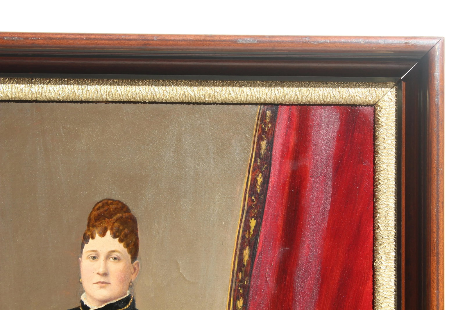 Antique 19 Century Large Oil Painting on Canvas, Female Portrait, Dated 1879, Framed - 8