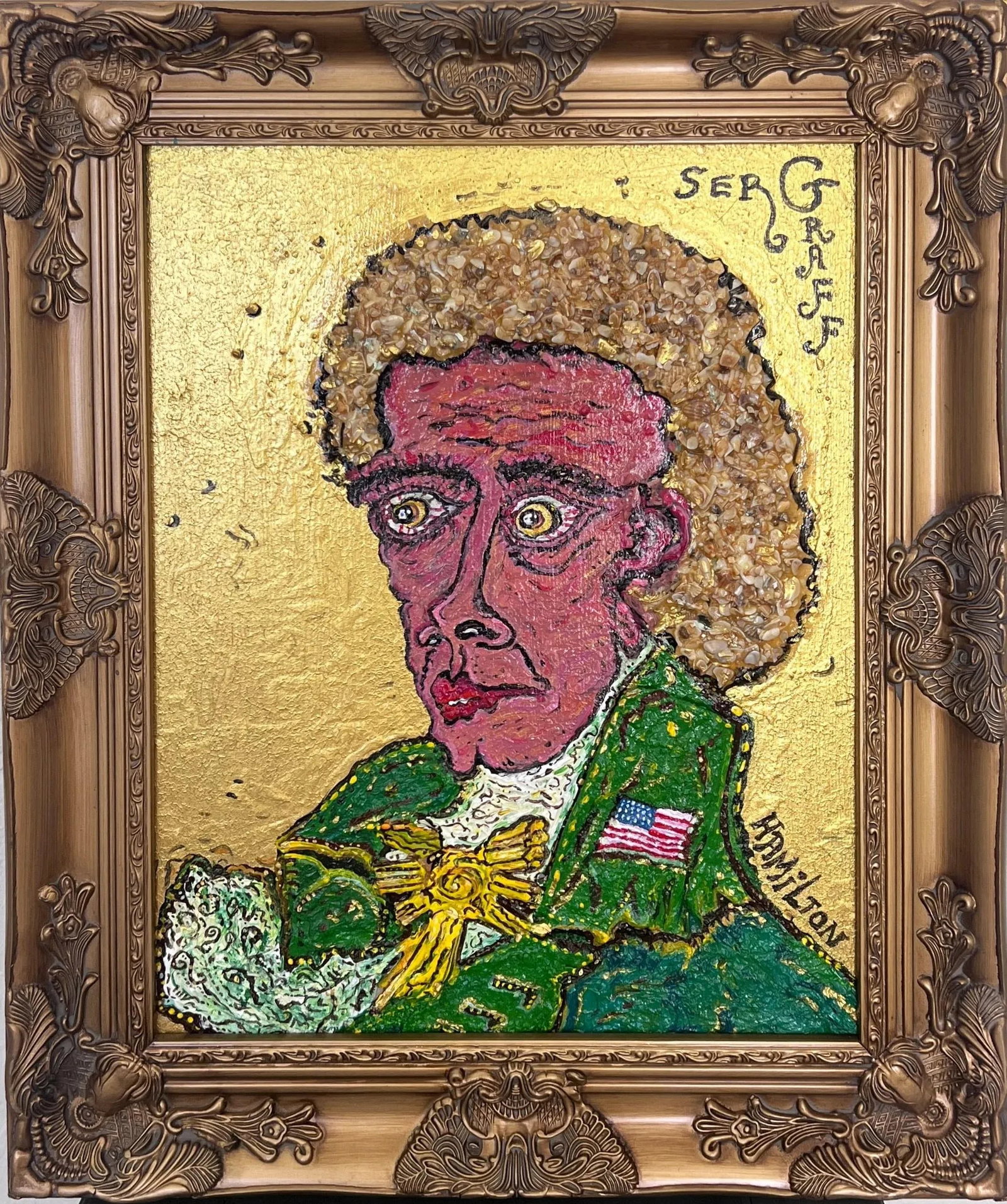 Textured Painting on Canvas by Serg Graff "Portrait of Alexander Hamilton", Coa, Framed - 2