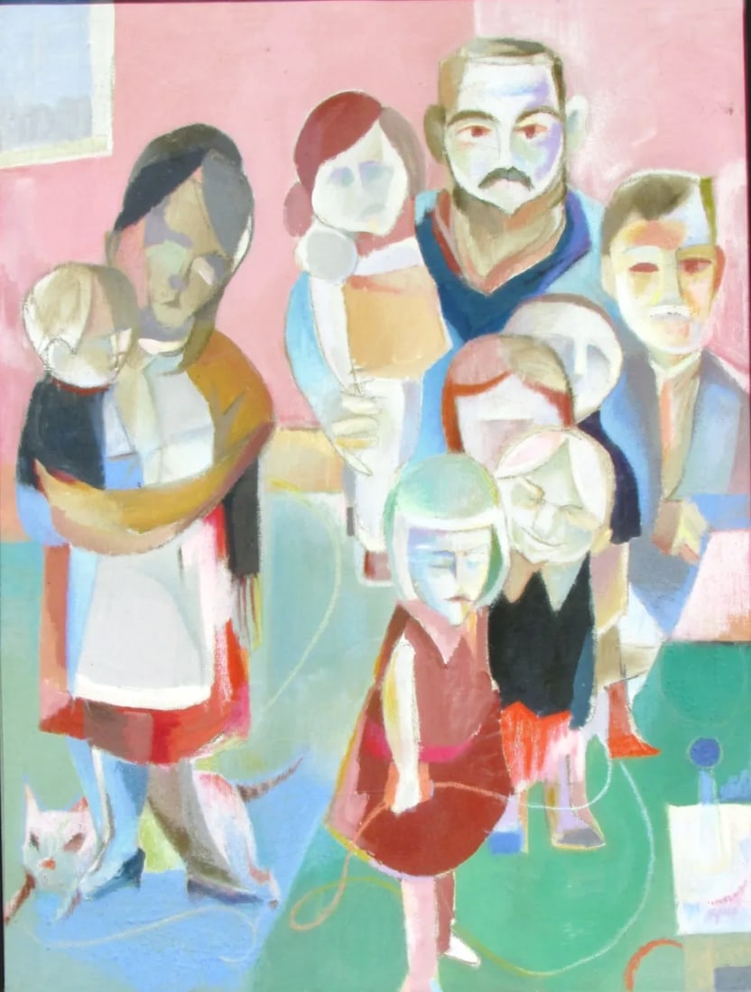 Late 20th Century Modernist Expressionist Style Portrait Acrylic Painting of a Family by Robert Casp - 2