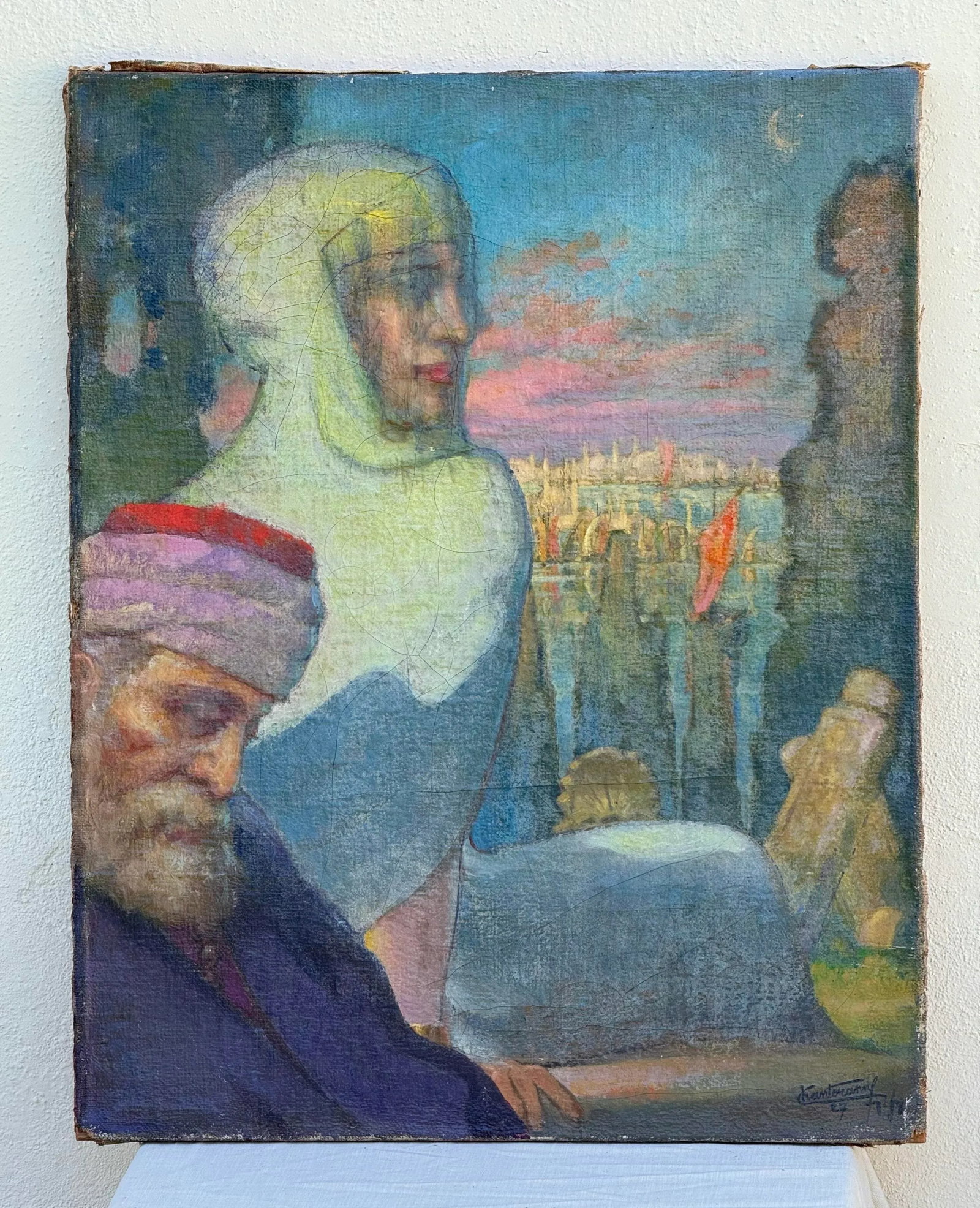 Antique French Oil Painting : 1920's Antique French Oil Painting "Orientale" With Rich, Colorful Tex - 2
