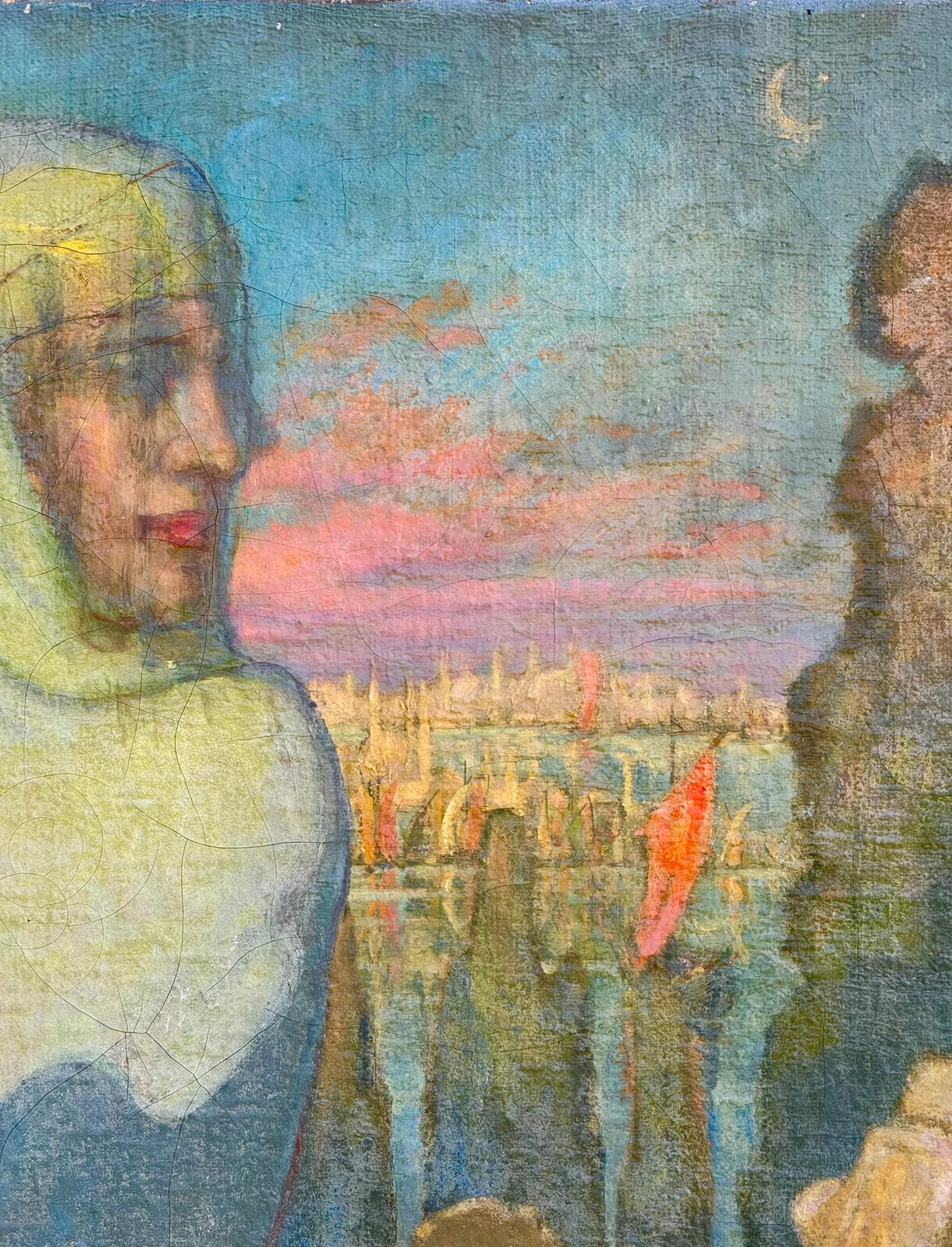 Antique French Oil Painting : 1920's Antique French Oil Painting "Orientale" With Rich, Colorful Tex - 3