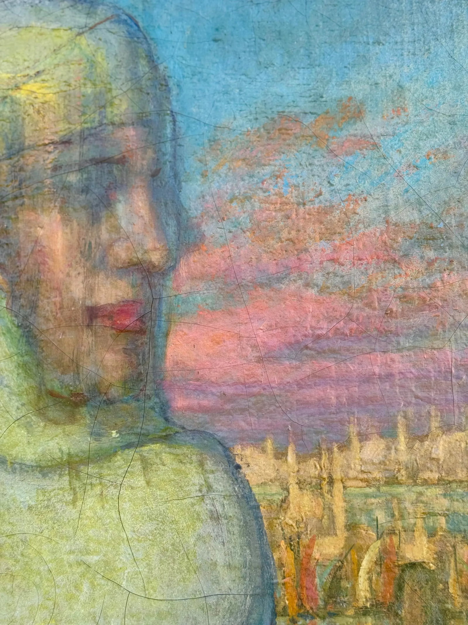 Antique French Oil Painting : 1920's Antique French Oil Painting "Orientale" With Rich, Colorful Tex - 4