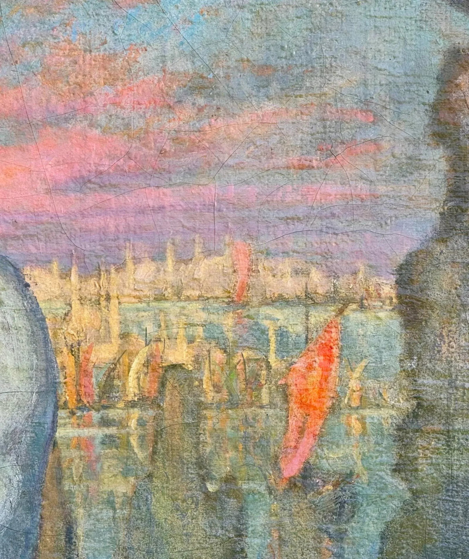 Antique French Oil Painting : 1920's Antique French Oil Painting "Orientale" With Rich, Colorful Tex - 6