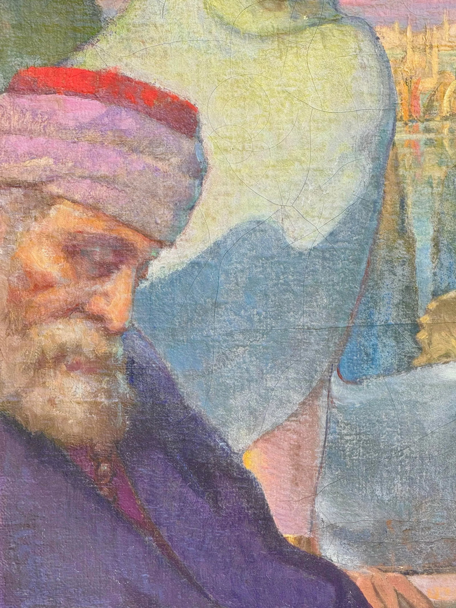 Antique French Oil Painting : 1920's Antique French Oil Painting "Orientale" With Rich, Colorful Tex - 7