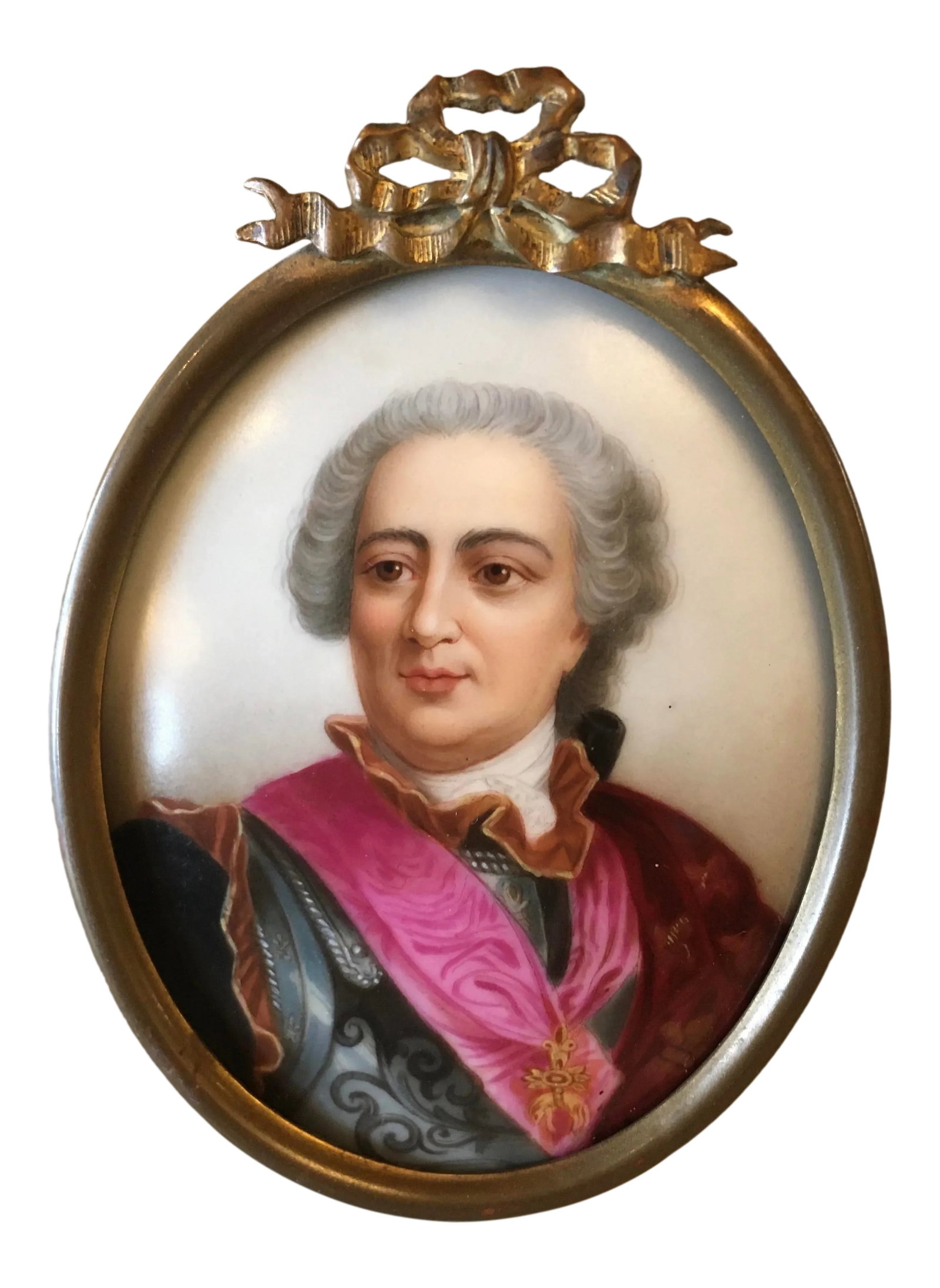 Antique Portrait on Porcelain, Framed: Exquisite painting on porcelain. Mounted in brass frame. Perfect condition. Great clarity and color. Condition: Alterations: Original Condition Unaltered Imperfections: Some Imperfections Condition