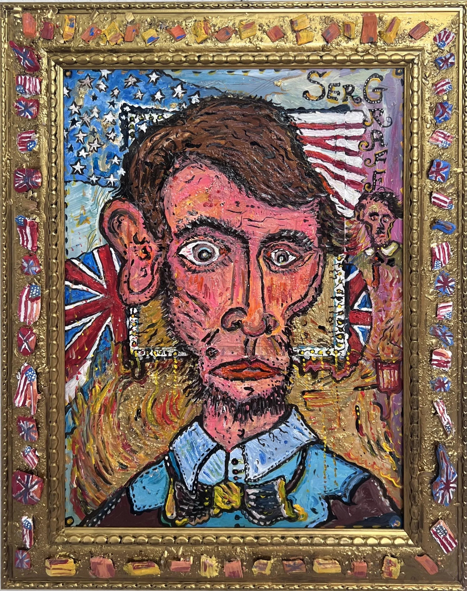 Textured Painting on Canvas by Serg Graff "Portrait of Abraham Lincoln", Coa, Framed - 2