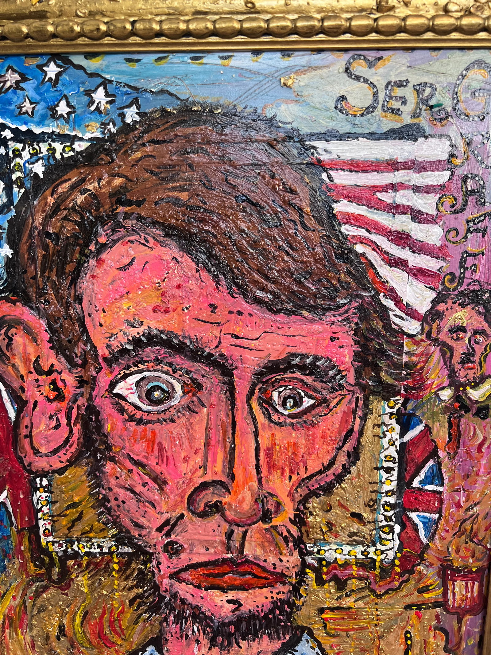 Textured Painting on Canvas by Serg Graff "Portrait of Abraham Lincoln", Coa, Framed - 8