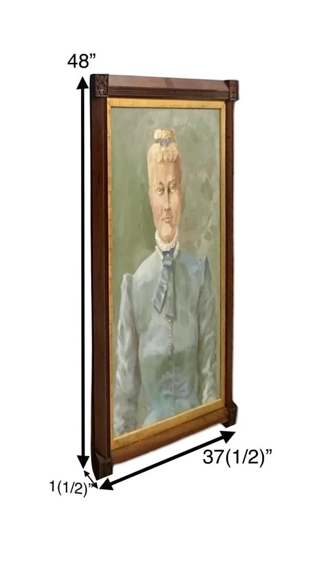 Early 20th Century Painting Elegant Lady Portrait in Victorian Dress Large Oil on Canvas, Framed - 2