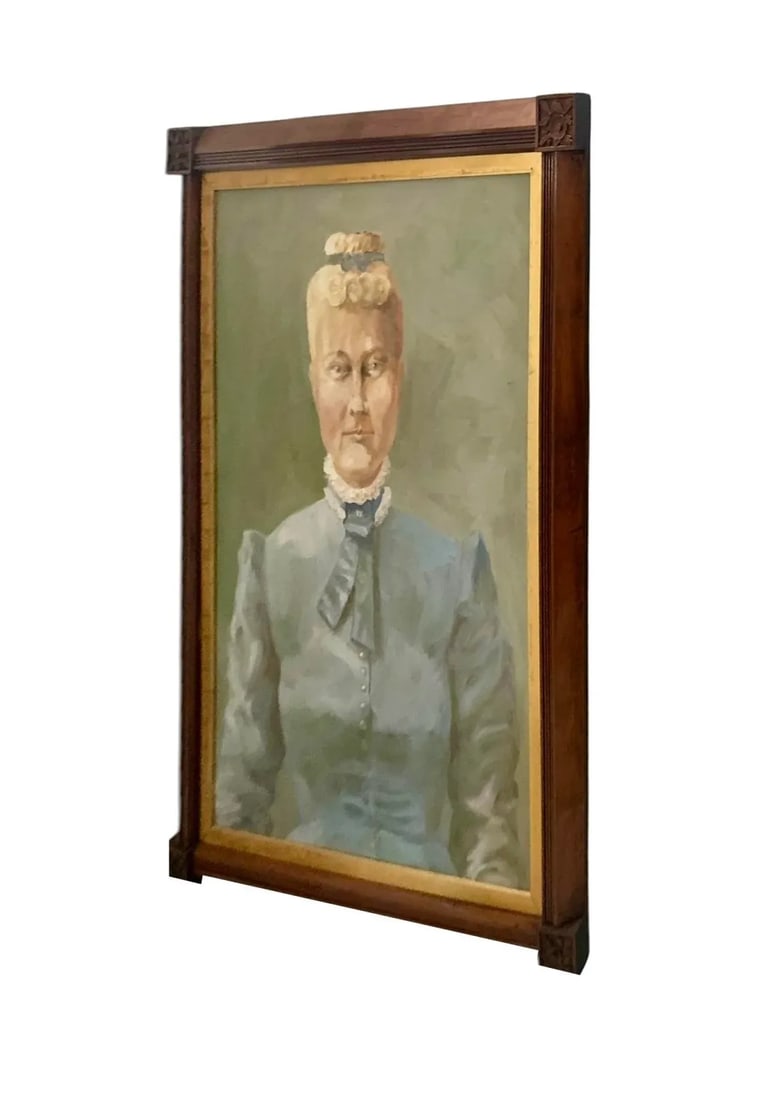 Early 20th Century Painting Elegant Lady Portrait in Victorian Dress Large Oil on Canvas, Framed - 3