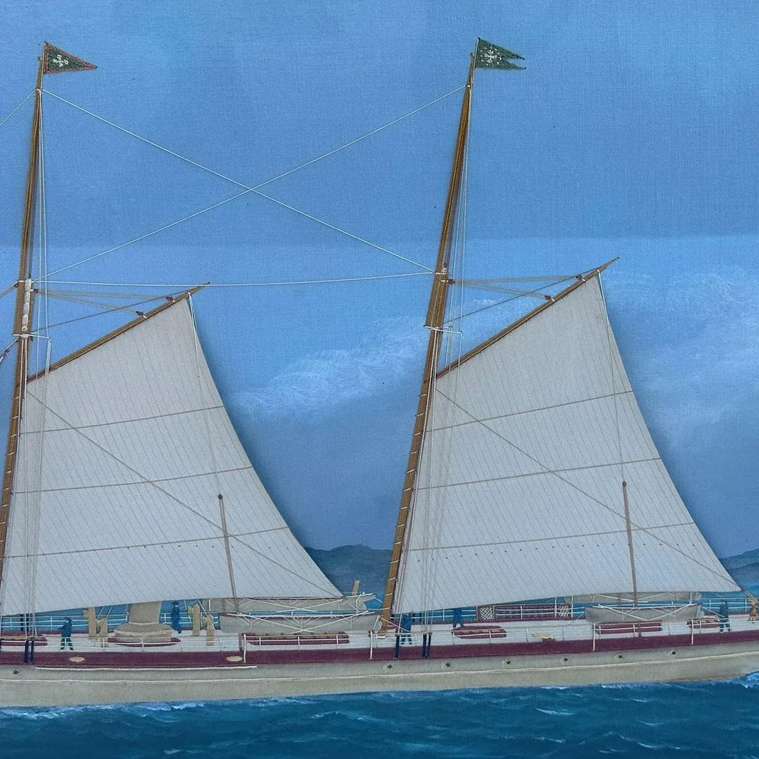 Thomas H. Willis Oil and Silk Needlework Painting, Golden Rod Steam Yacht Portrait - 2