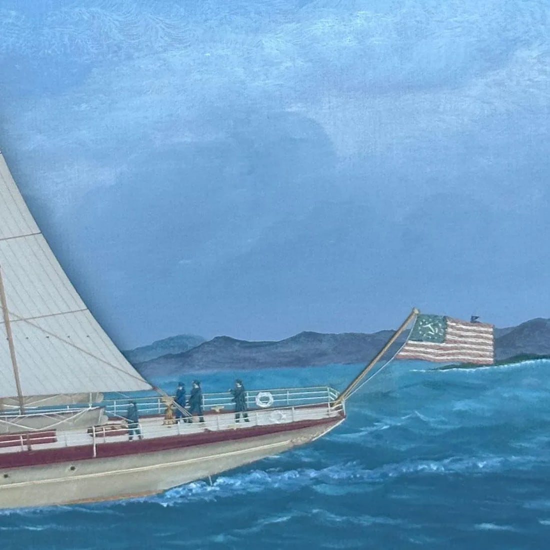 Thomas H. Willis Oil and Silk Needlework Painting, Golden Rod Steam Yacht Portrait - 5