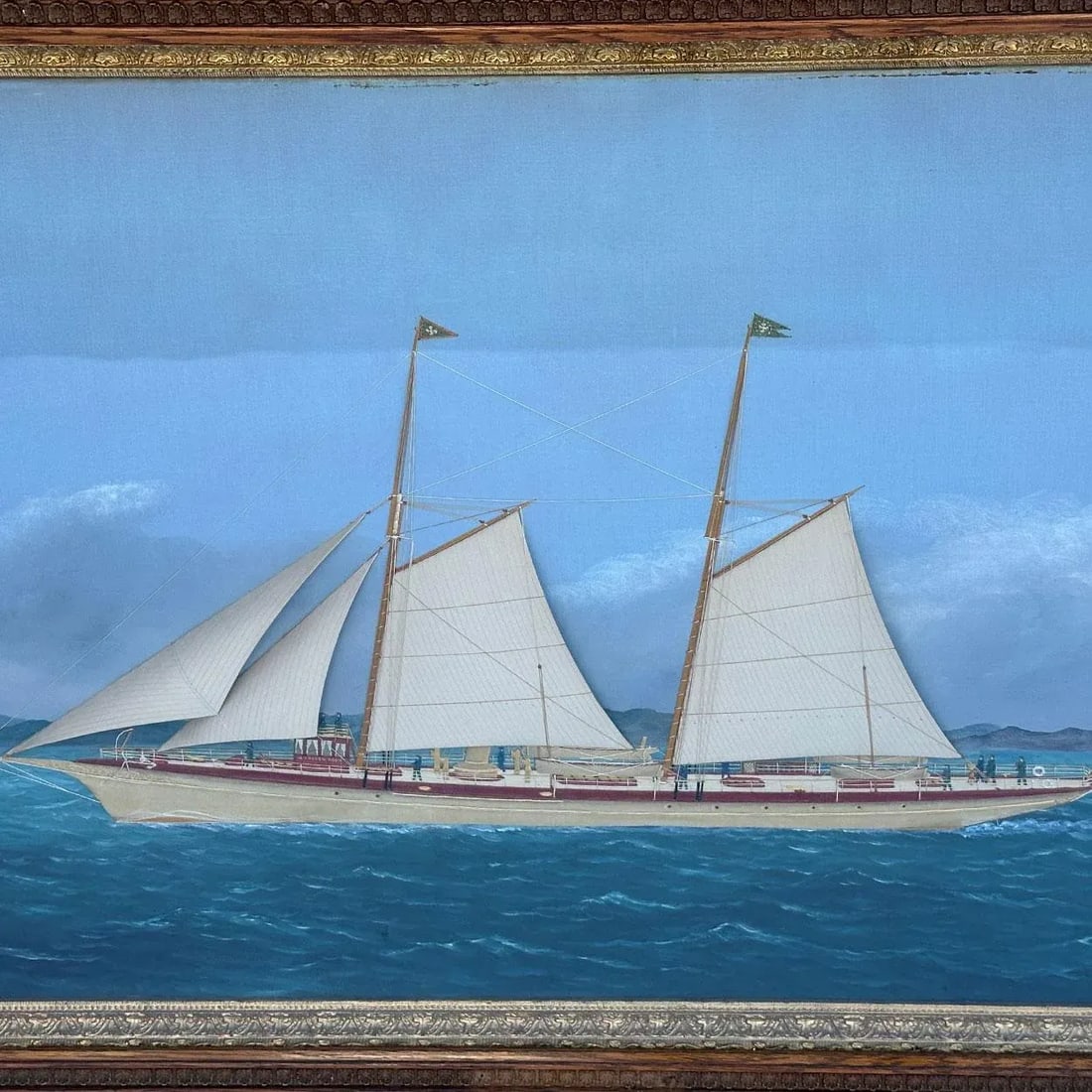 Thomas H. Willis Oil and Silk Needlework Painting, Golden Rod Steam Yacht Portrait - 7