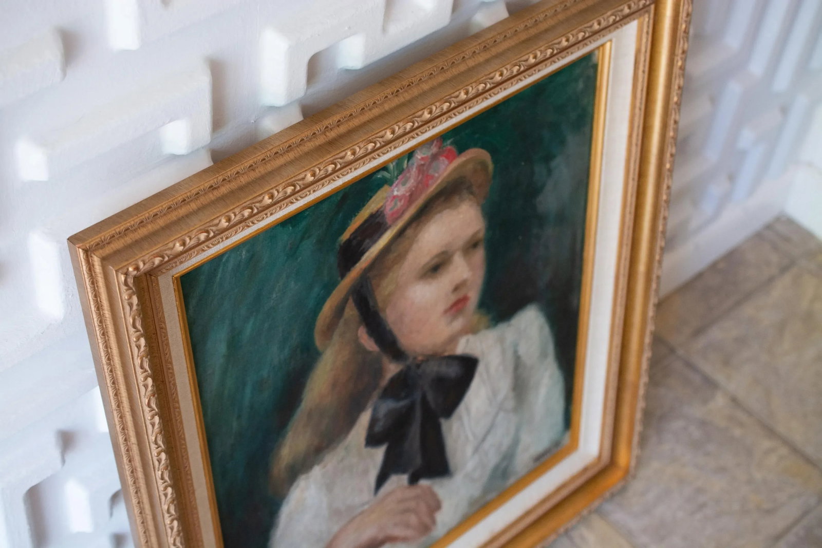 Antique Original Young Lady Portrait Oil Painting in Gilded Frame - 3