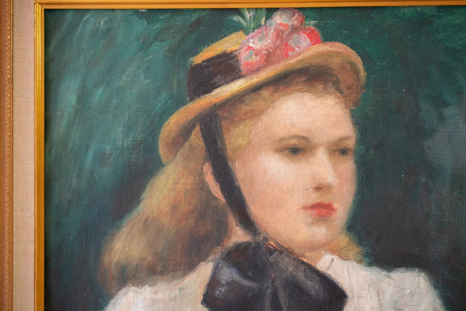 Antique Original Young Lady Portrait Oil Painting in Gilded Frame - 5