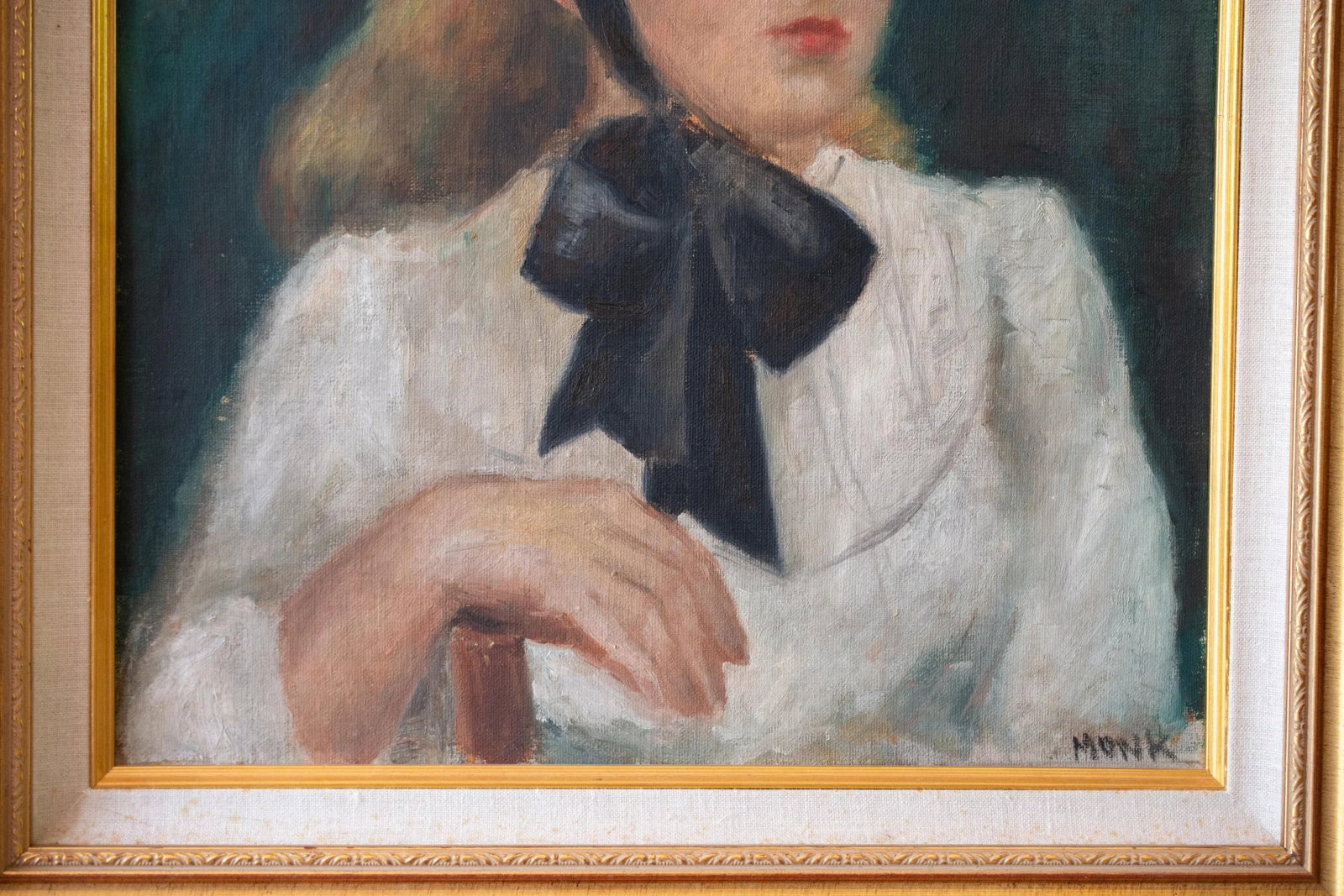 Antique Original Young Lady Portrait Oil Painting in Gilded Frame - 6