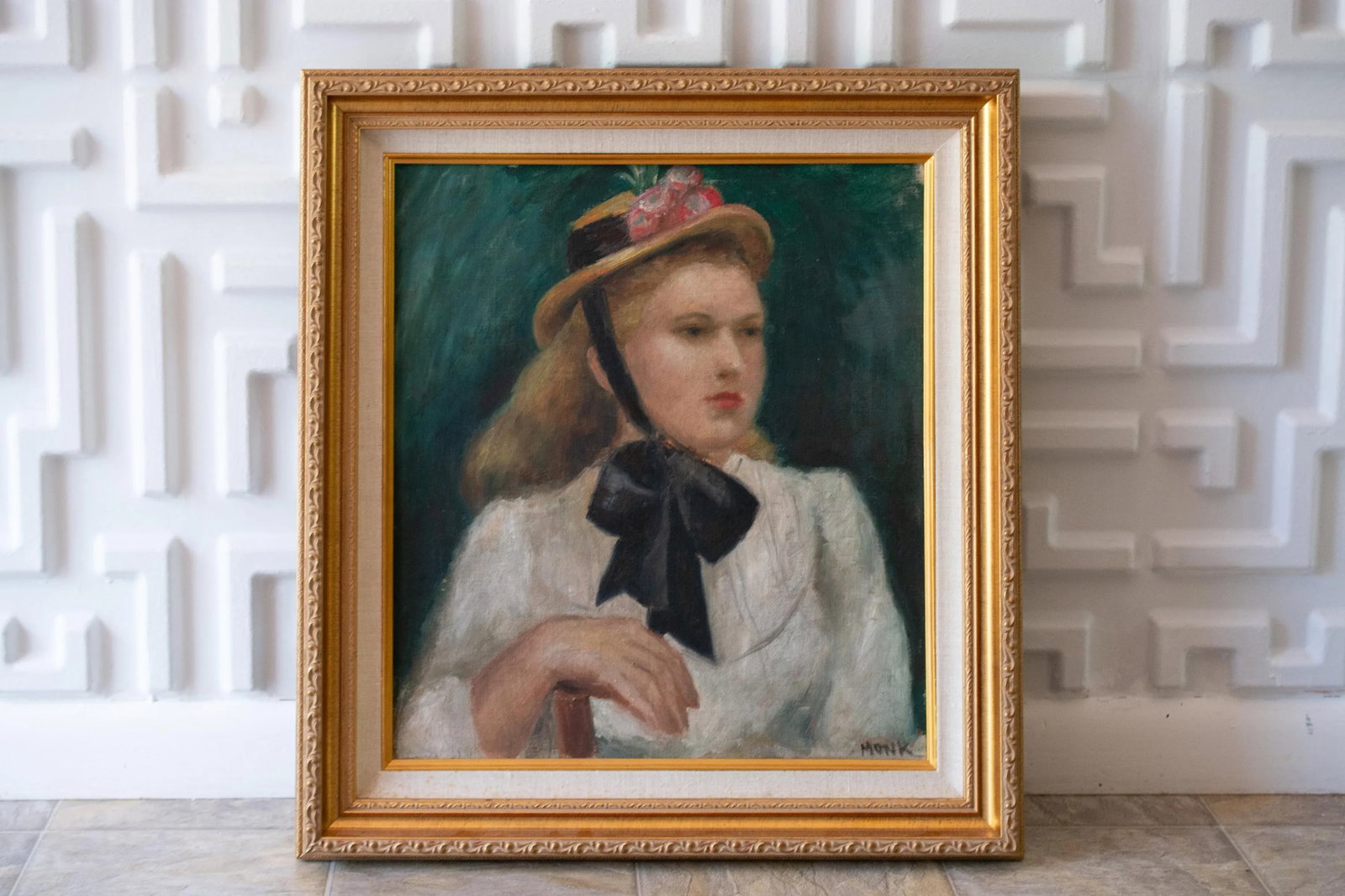 Antique Original Young Lady Portrait Oil Painting in Gilded Frame - 8