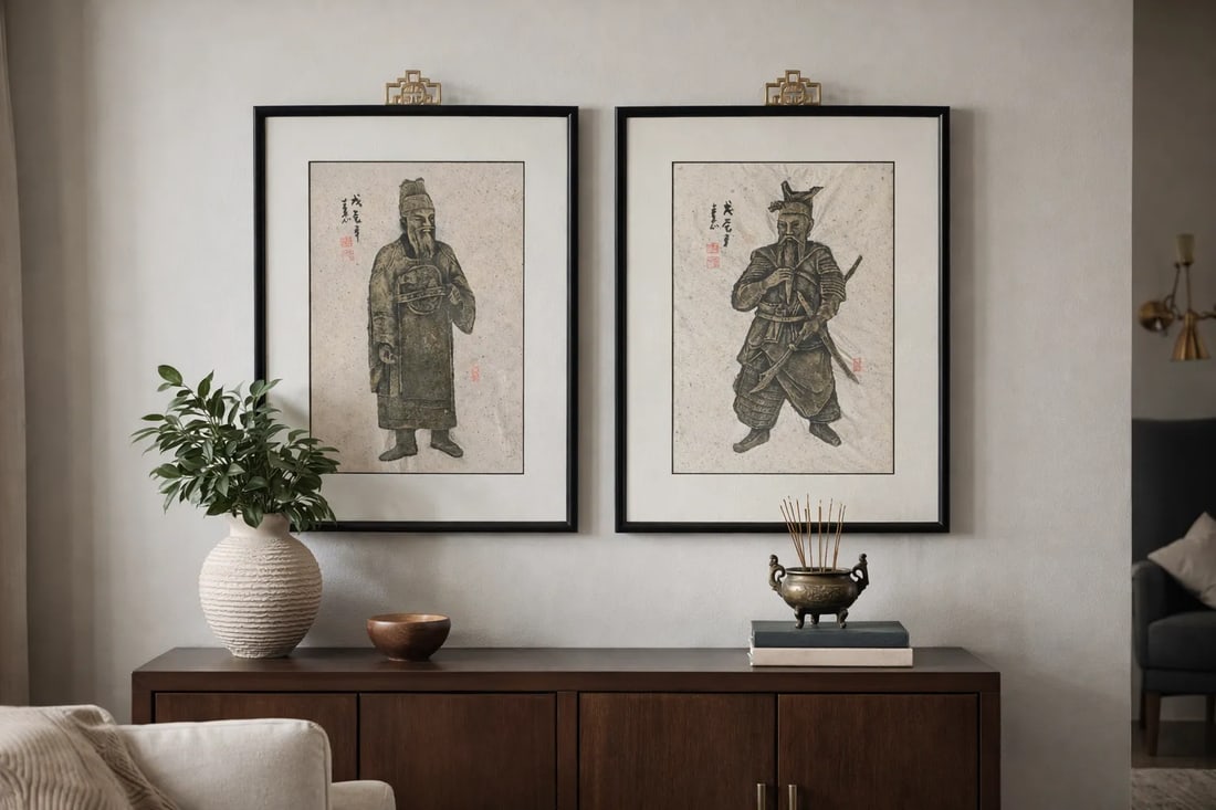 Mid-20th Century Chinese Rubbings - Astronomer & Warrior, After Han Dynasty, a Pair - 2