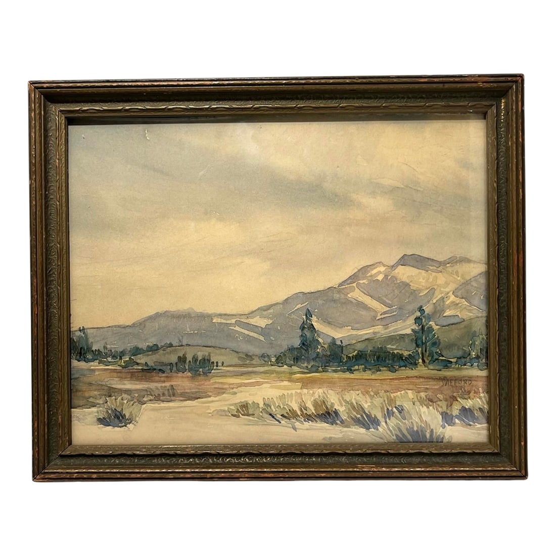 1940s Vintage American Desert Watercolor on Board. Signed, Framed: Add a lovely piece of art to your decor with this beautiful desert landscape watercolor on board by Charles Puttnam Safford (American, 1900-1963). The watercolor dates from the 1940s and comes with a 