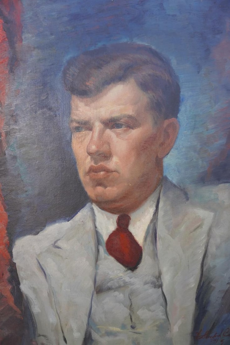 H. Stanford Barrett, Pouty Lip Man c.1941, Oil on Canvas, Framed - 2