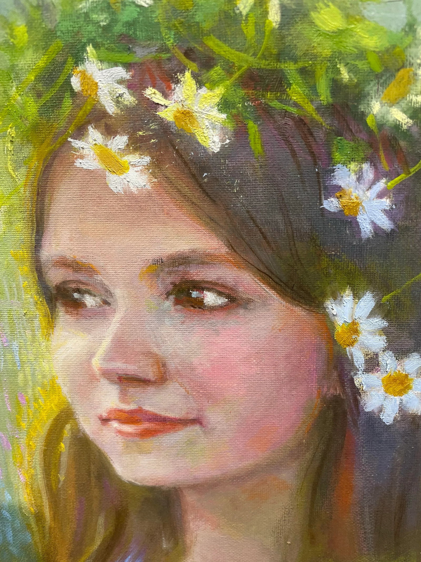 Tom Wise Oil on Canvas Painting "Girl With Daisy Garland" - 3