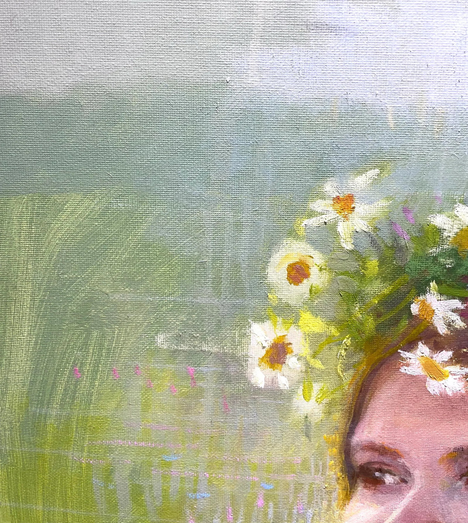 Tom Wise Oil on Canvas Painting "Girl With Daisy Garland" - 4