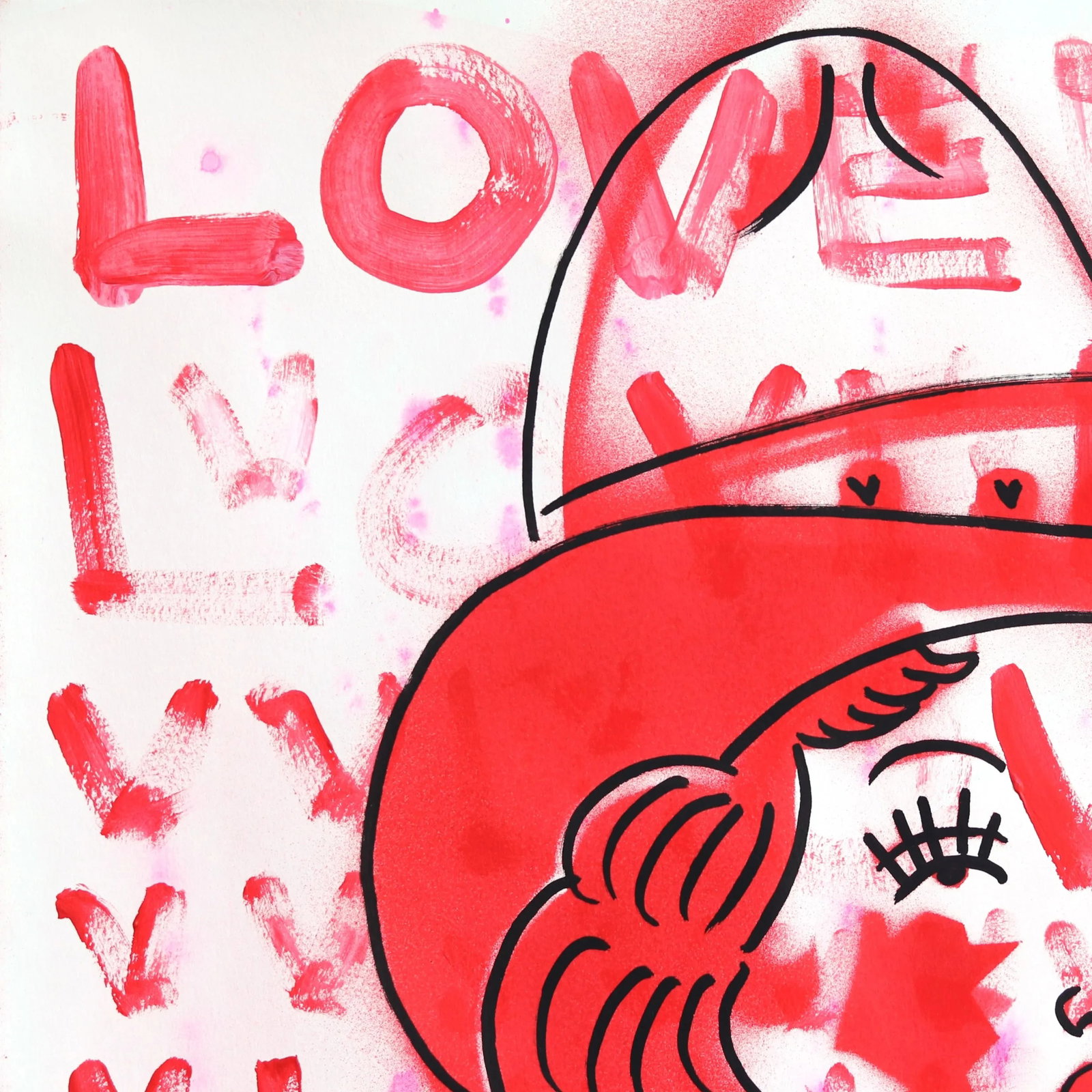 Lover 9 - One-of-a-Kind Red Figurative Cowgirl Vintage Inspired Painting on Paper Original Pop Art R - 2