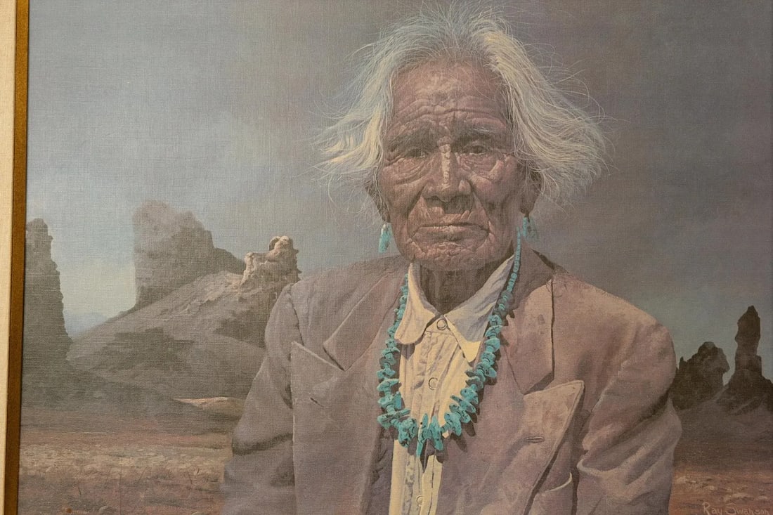 1980s Ray Swanson "The Old Man With the Turquoise Necklace" Limited Edition Canvas Print, Framed - 2