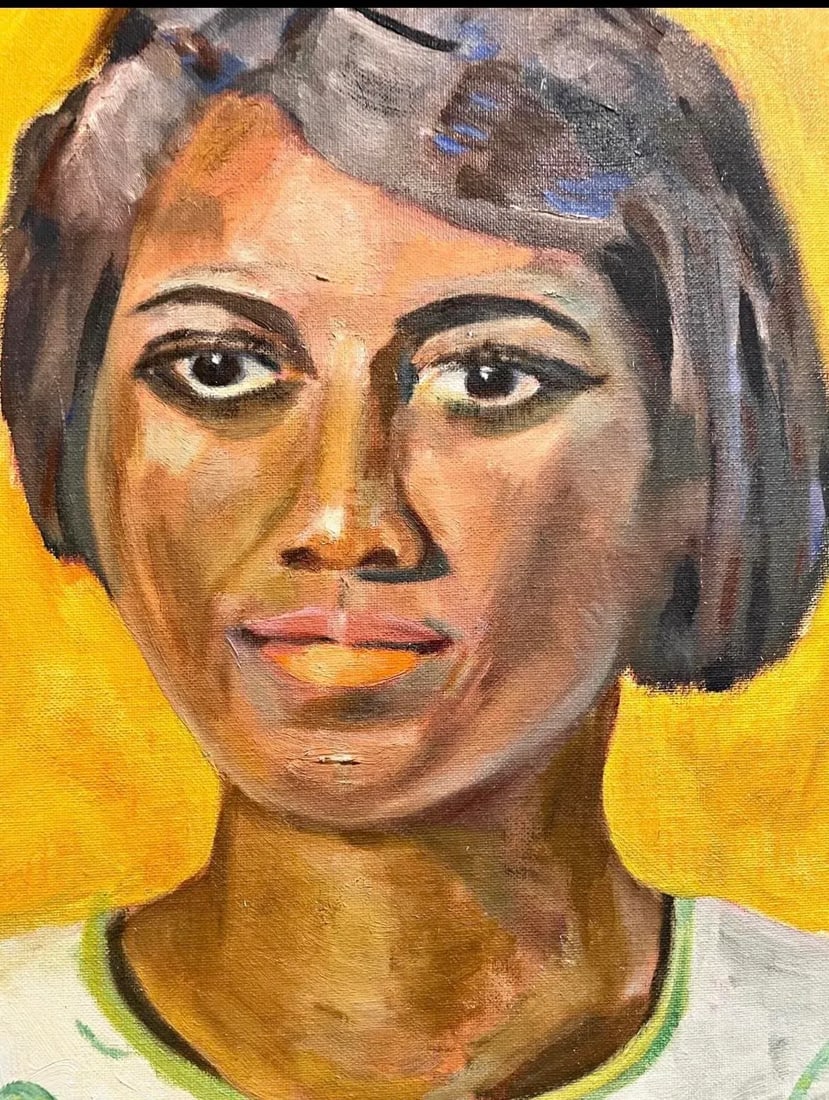 African American Woman Original Oil Painting 1960s Portrait - Signed - 2