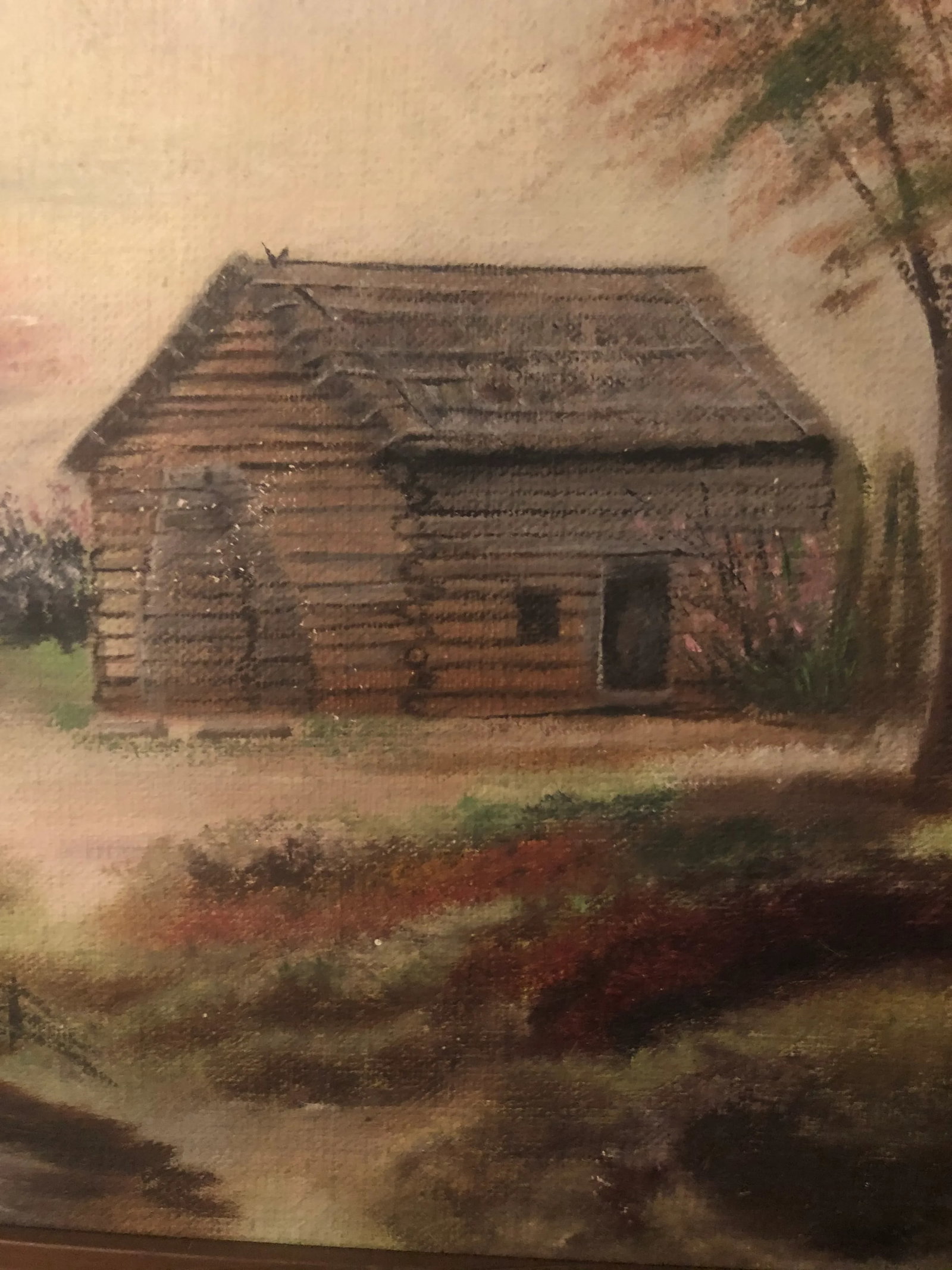 Vintage Rustic Log Cabin Painting - 2