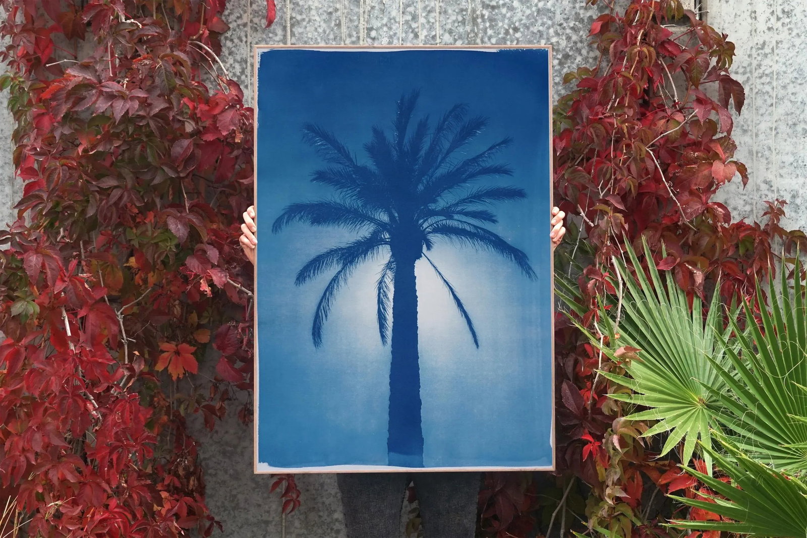 2020 Cairo Citadel Palm, Hand-Painted Cyanotype Print on Watercolor Paper - 2