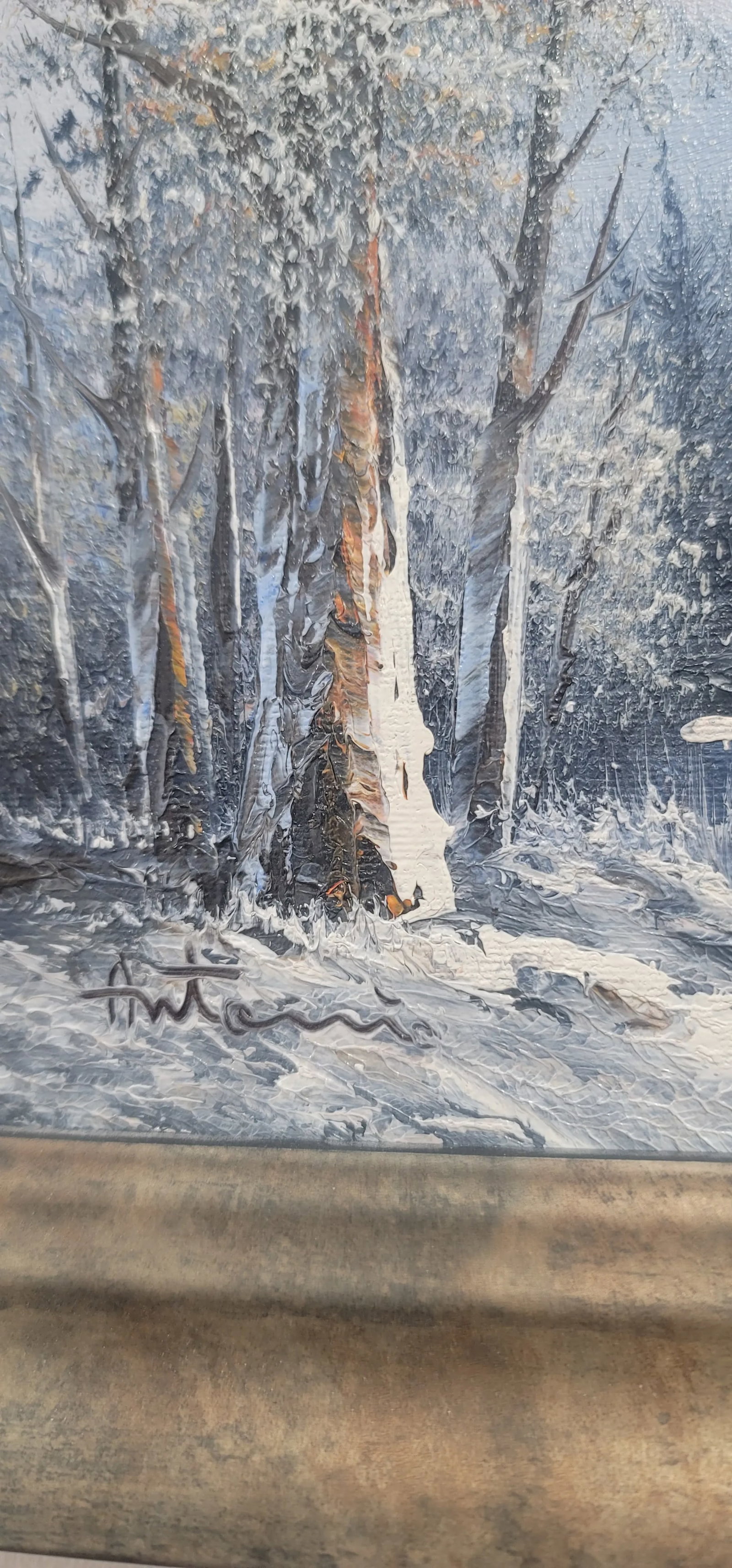 1990s Winter Landscape Oil Painting on Canvas Signed Antonio - 7