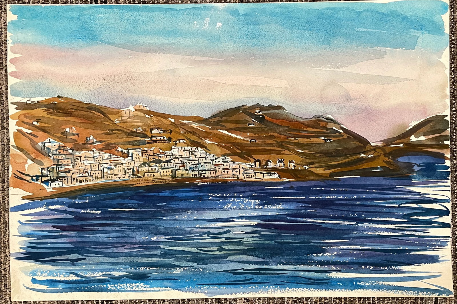 1950s Freda Reiter Port City Watercolor - 2