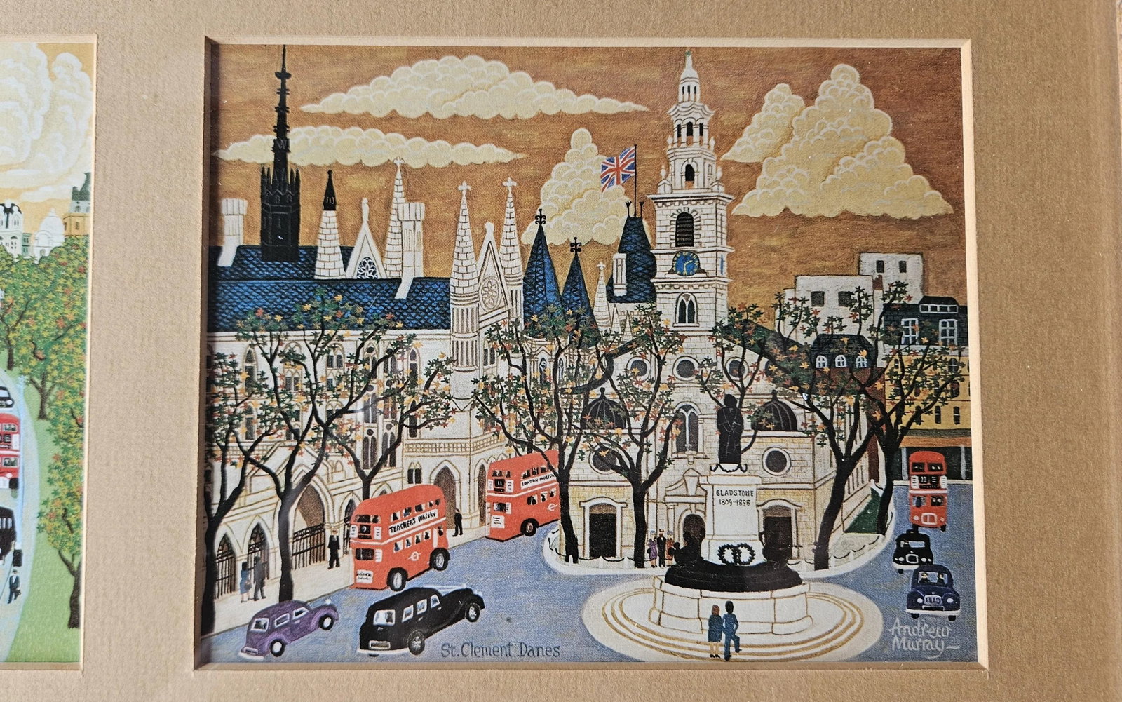 Andrew Murray 1981 Framed Set of 4 London Scenes on Greeting Cards From His Original Paintings - 4