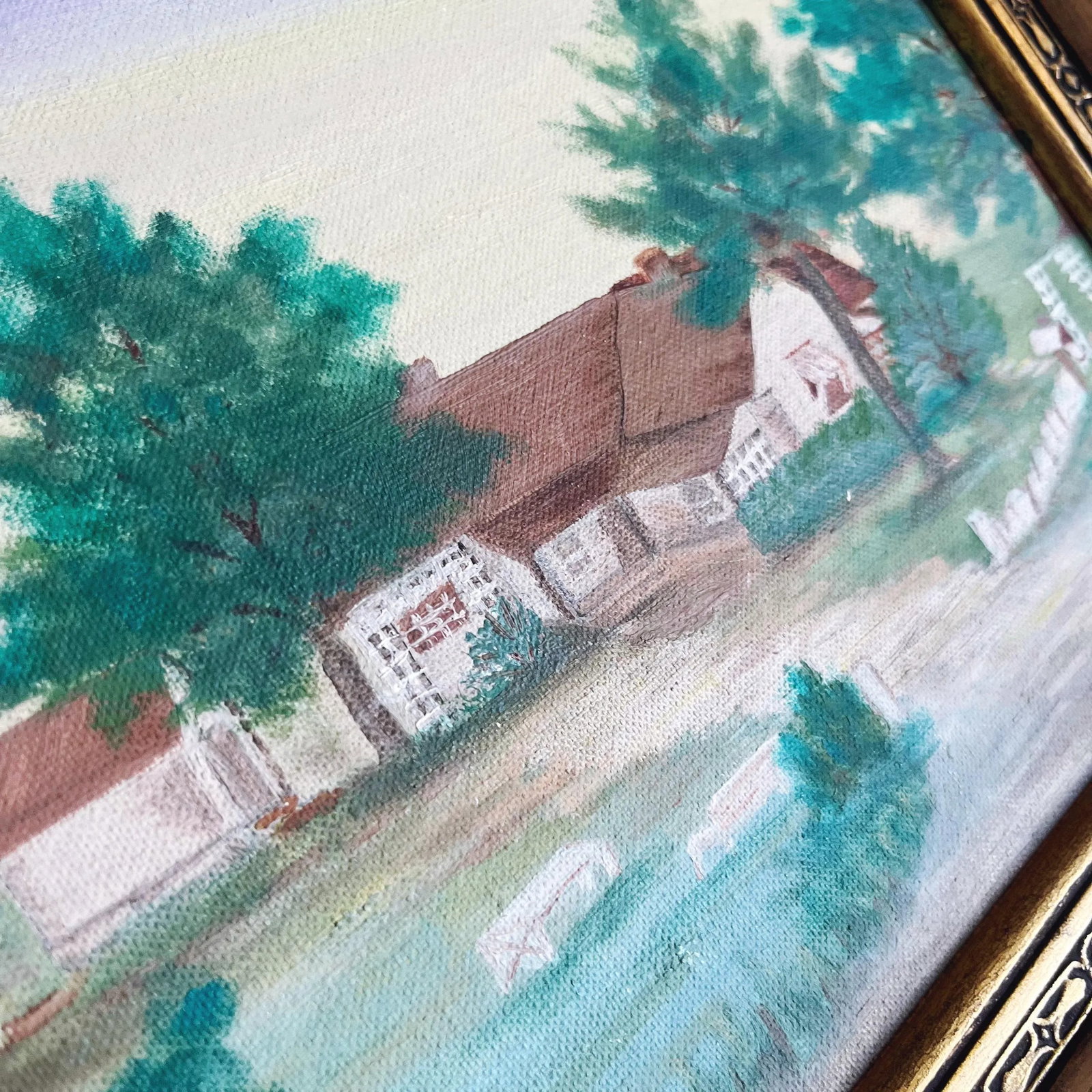 Vintage "Home" Original Signed Oil Painting - 3