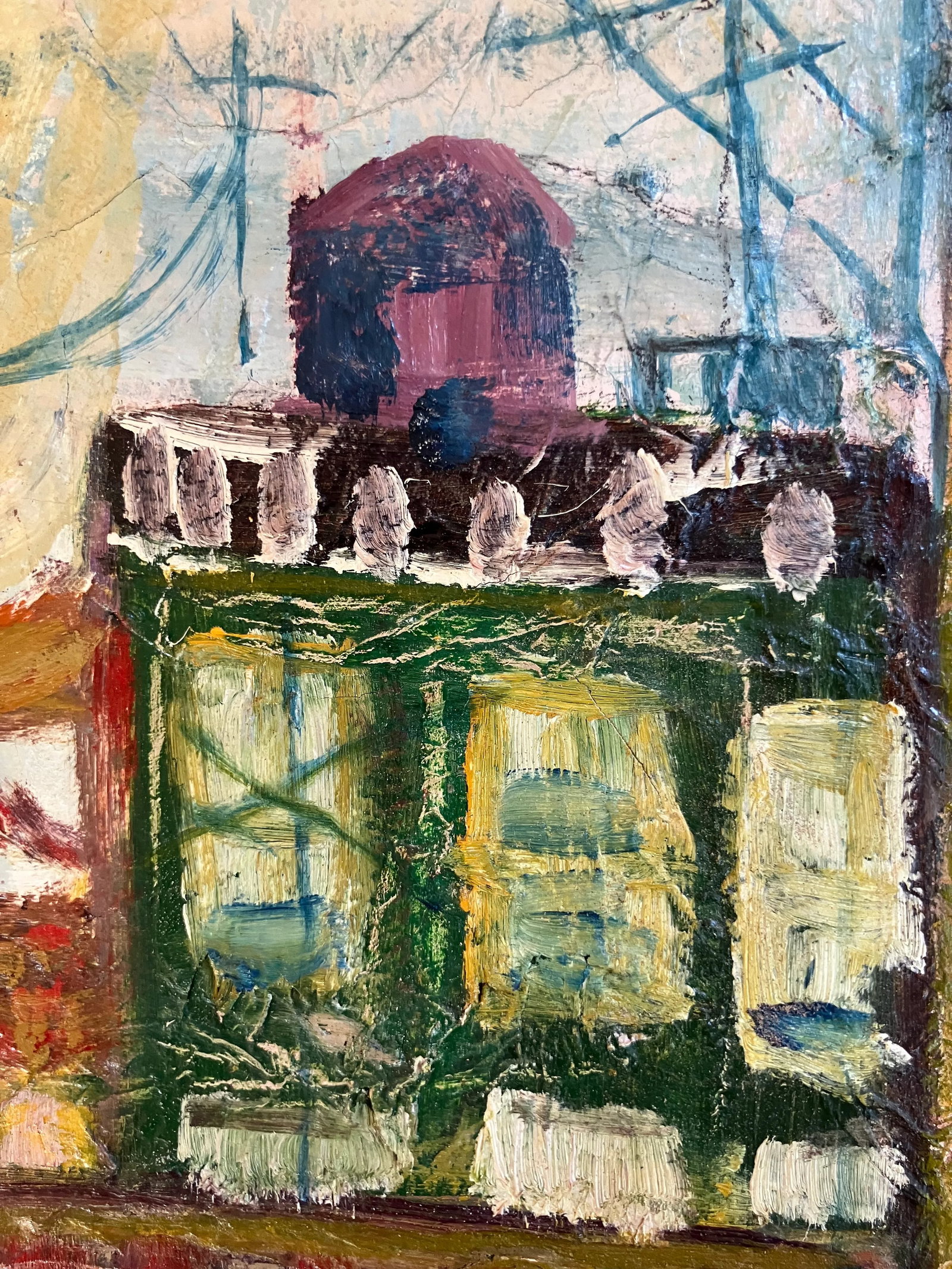 San Francisco Bay Bridge Expressionist Cityscape Oil on Masonite. Signed - 7