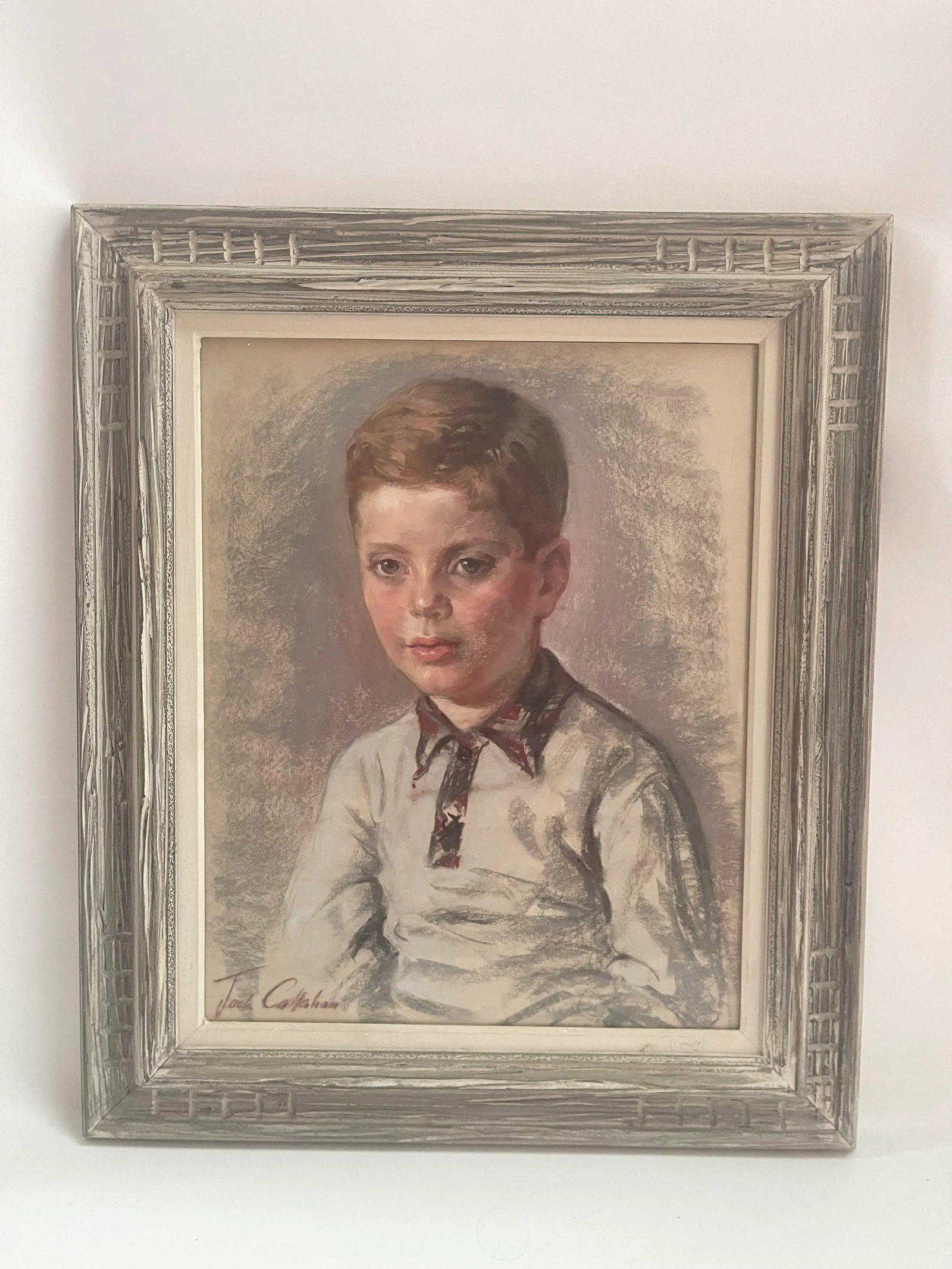 1950s Original Portrait of Young Boy Child Painting, Framed - 2
