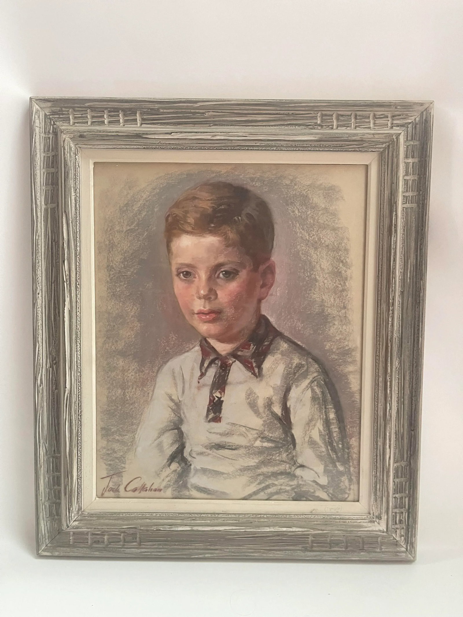 1950s Original Portrait of Young Boy Child Painting, Framed - 3