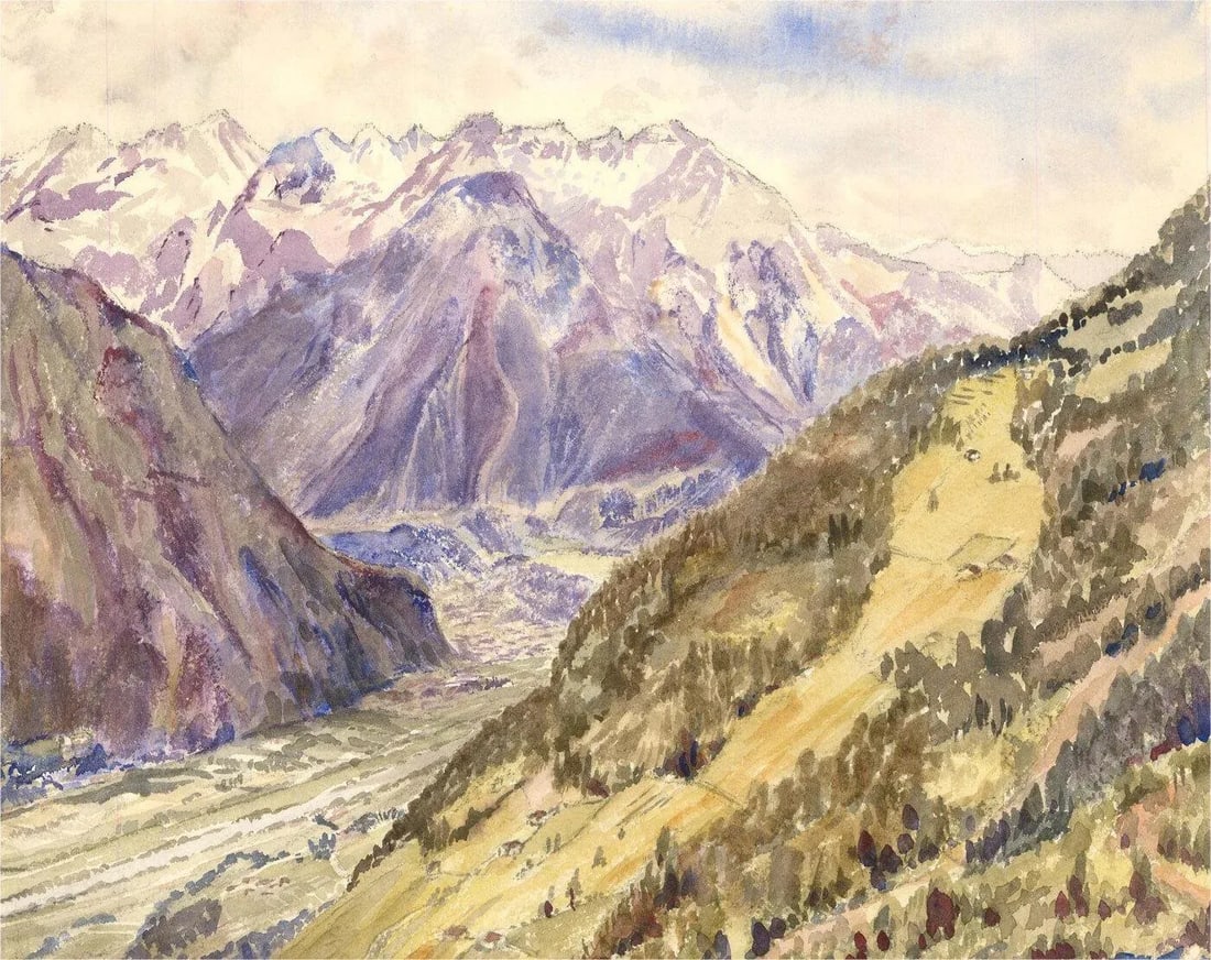 1980s Original Mountainous Landscape Watercolor Painting - 2