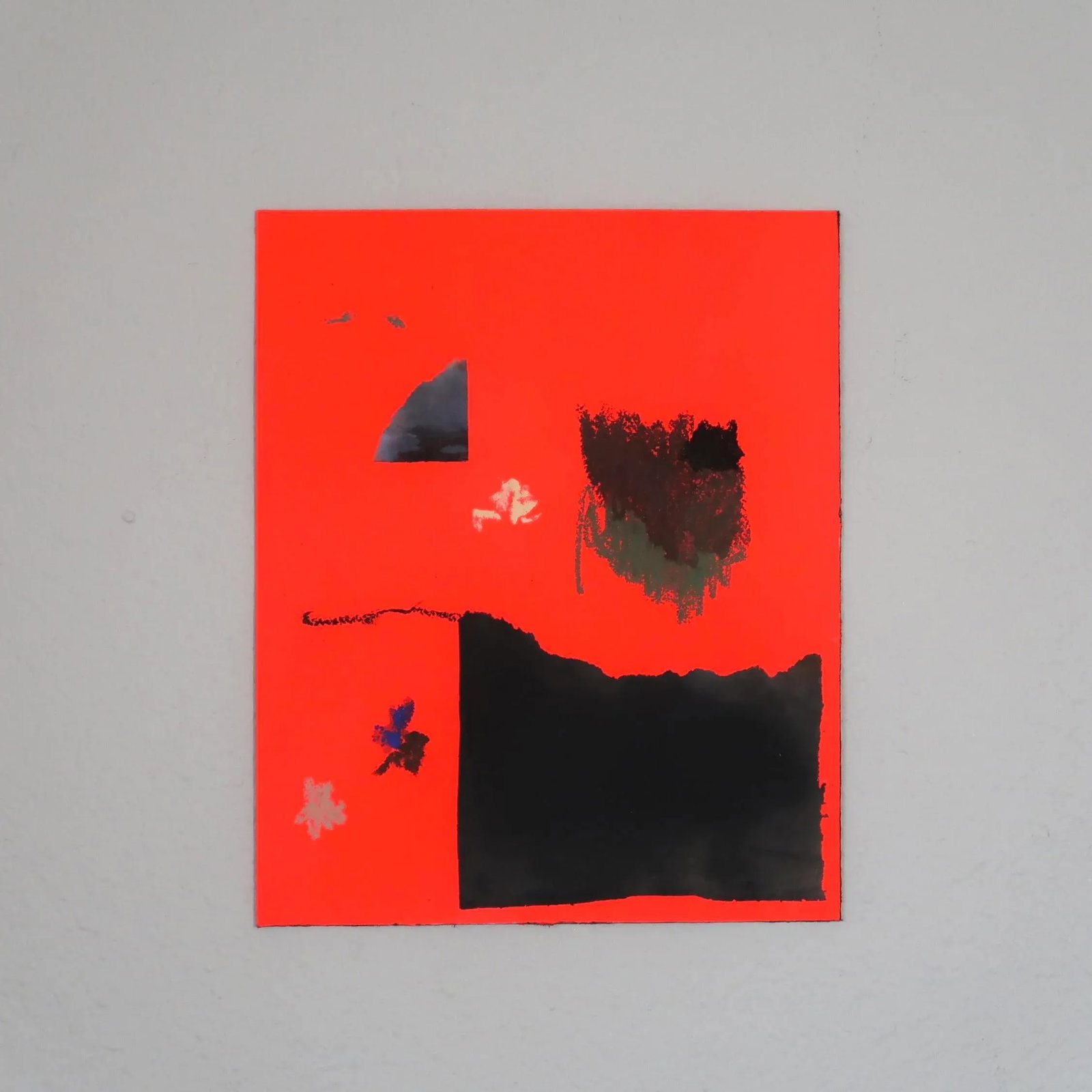 My Hands Are Too Small to Hold the Earth Contemporary Fluorescent Red Abstract Painting on Paper b - 2