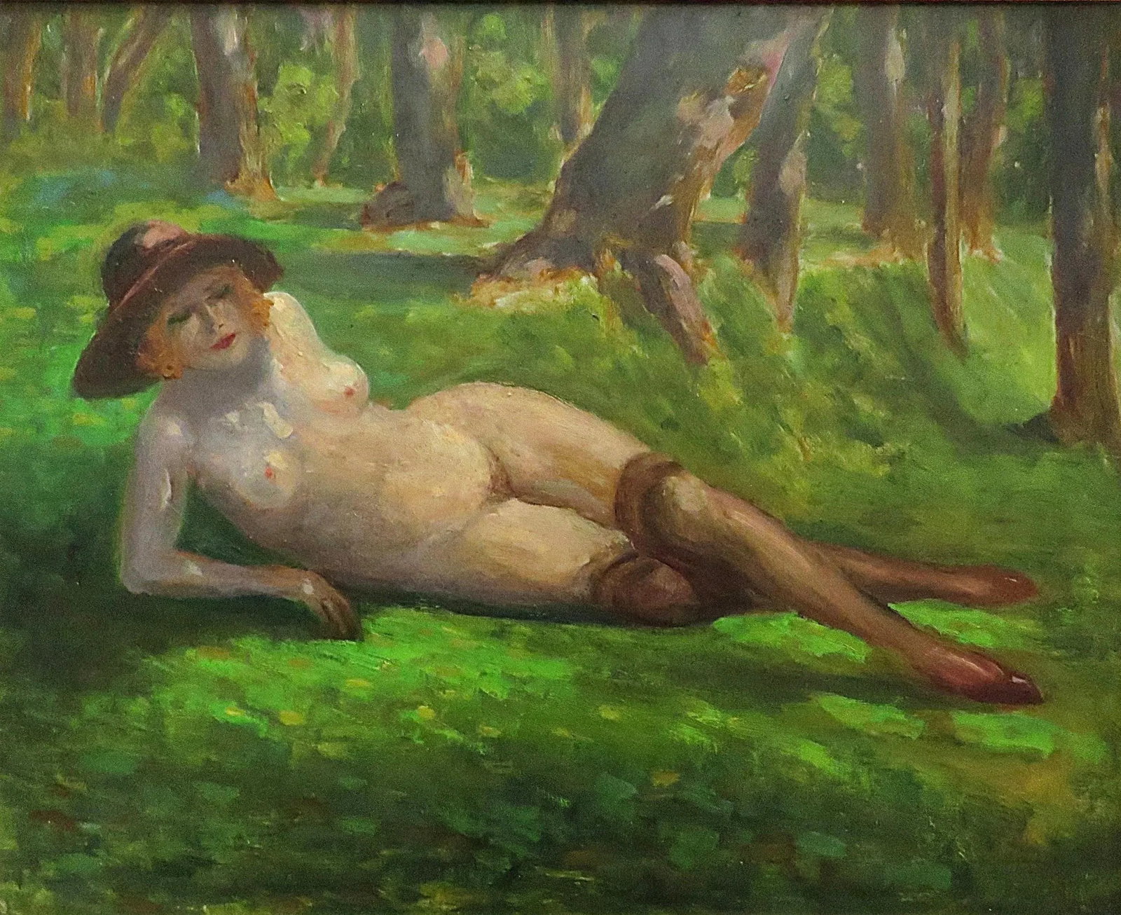 French Nude Impressionist Oil Portrait Painting of a Reclining Woman Mid Century Modern - 2