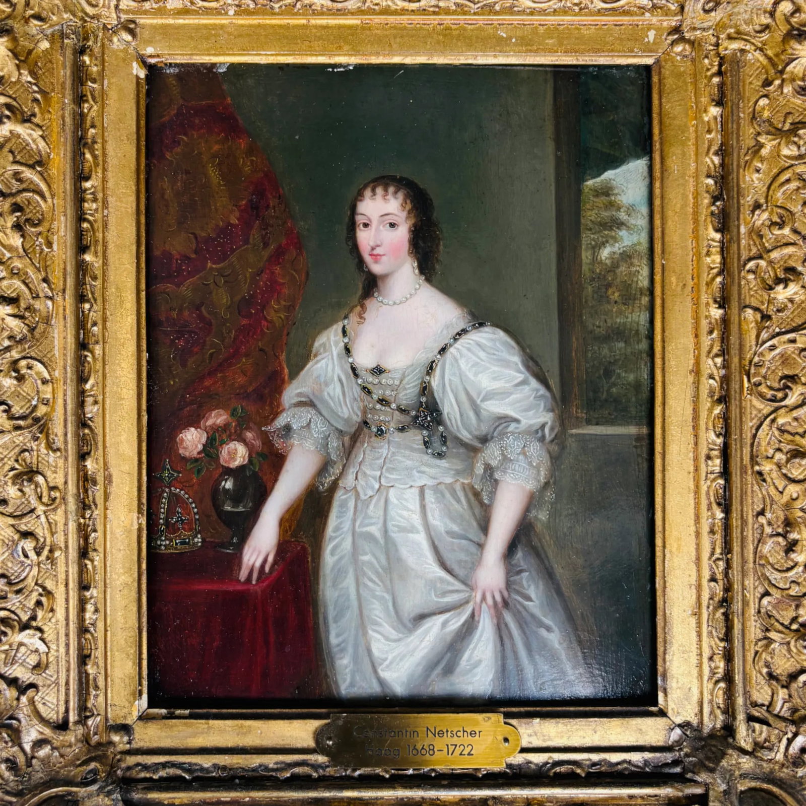 Constantin Netscher 1668 - 1723, Charles I and Henrietta Maria Portraits on Panel - 3
