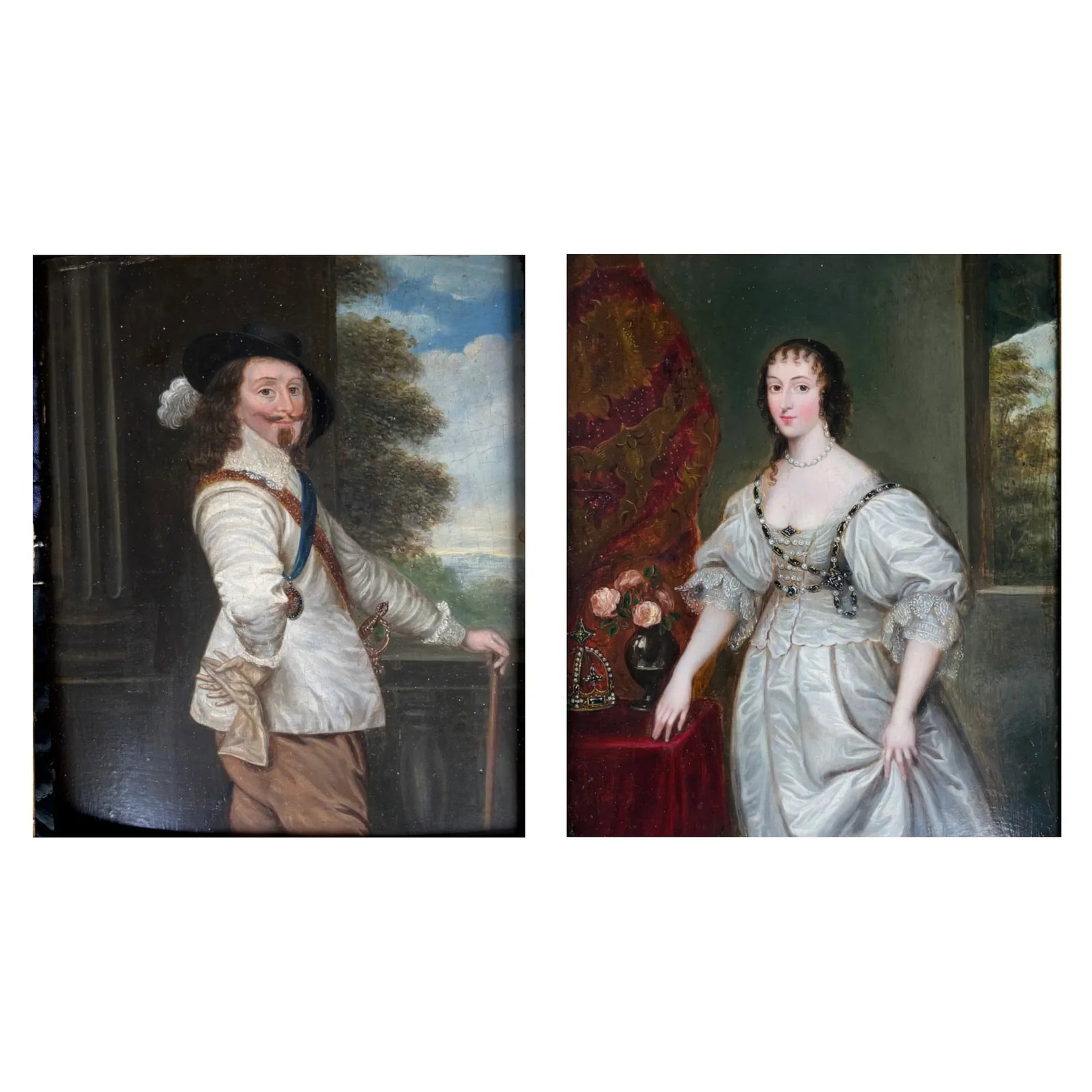 Constantin Netscher 1668 - 1723, Charles I and Henrietta Maria Portraits on Panel - 6