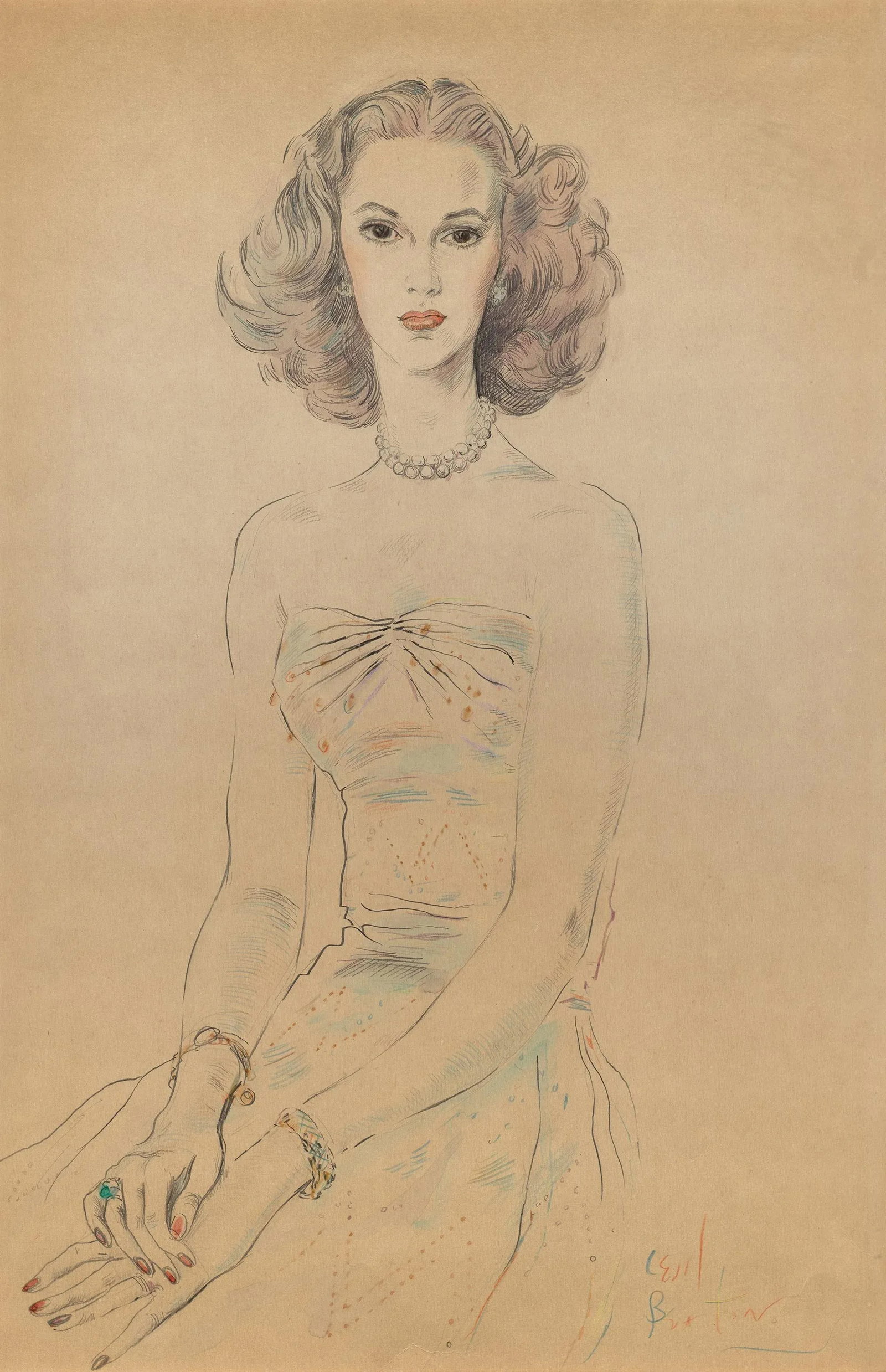 Mid 20th Century Cecil Beaton Colored Pencil Drawing Of. Romanov Princess - 2
