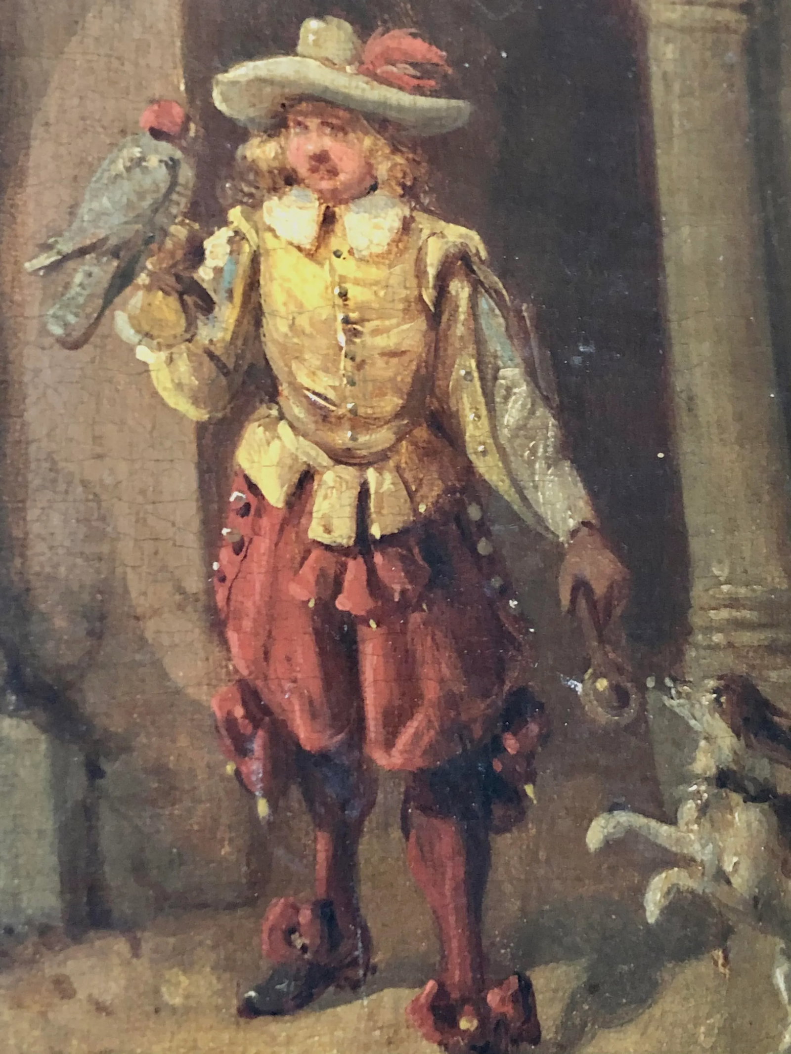 19th C. French Oil on Canvas Painting of Falconer With Dog - 2