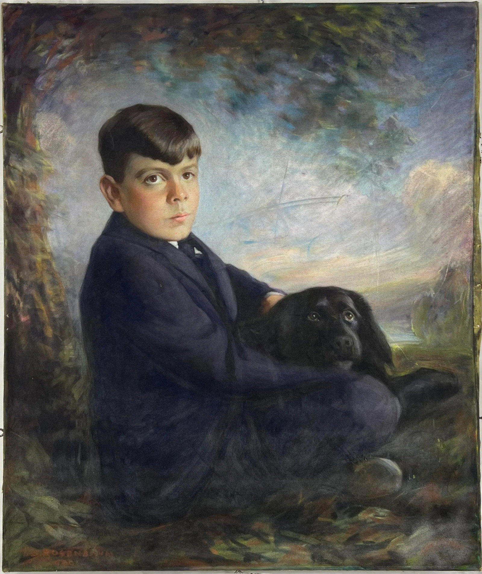 Hudson River School Landscape With a Portrait of a Boy and Dog Original Pastel by Maurice B. Rosenba - 2