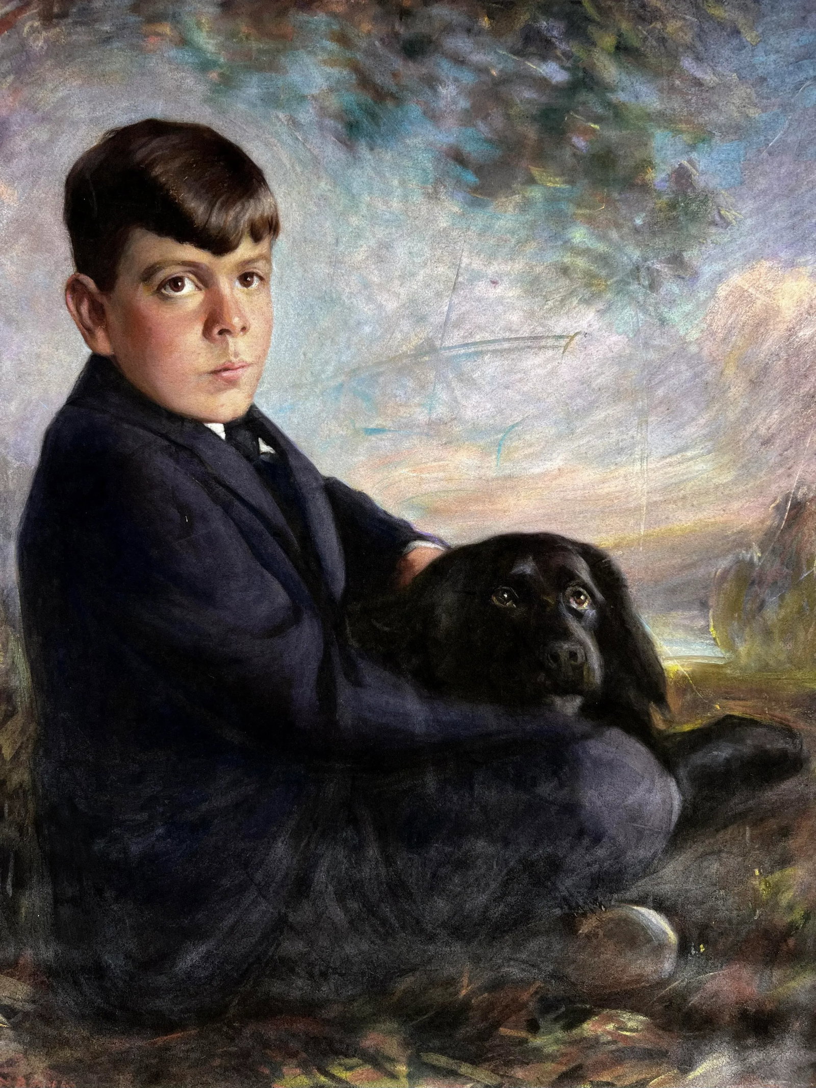 Hudson River School Landscape With a Portrait of a Boy and Dog Original Pastel by Maurice B. Rosenba - 3