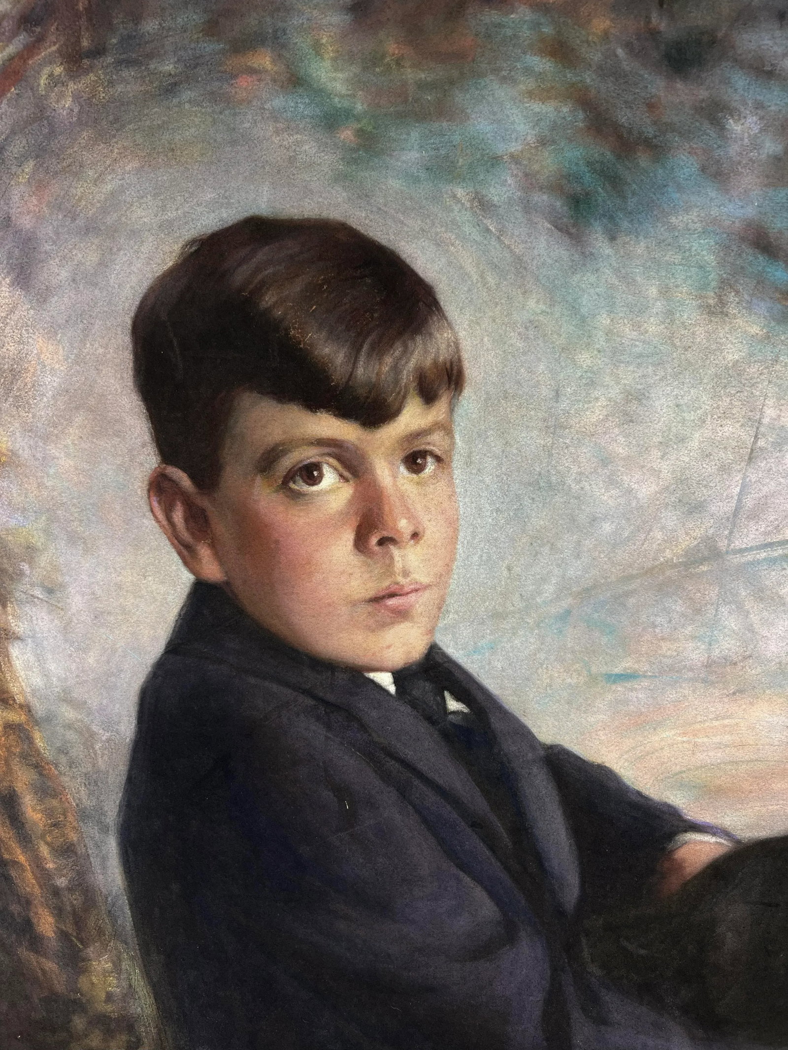 Hudson River School Landscape With a Portrait of a Boy and Dog Original Pastel by Maurice B. Rosenba - 4